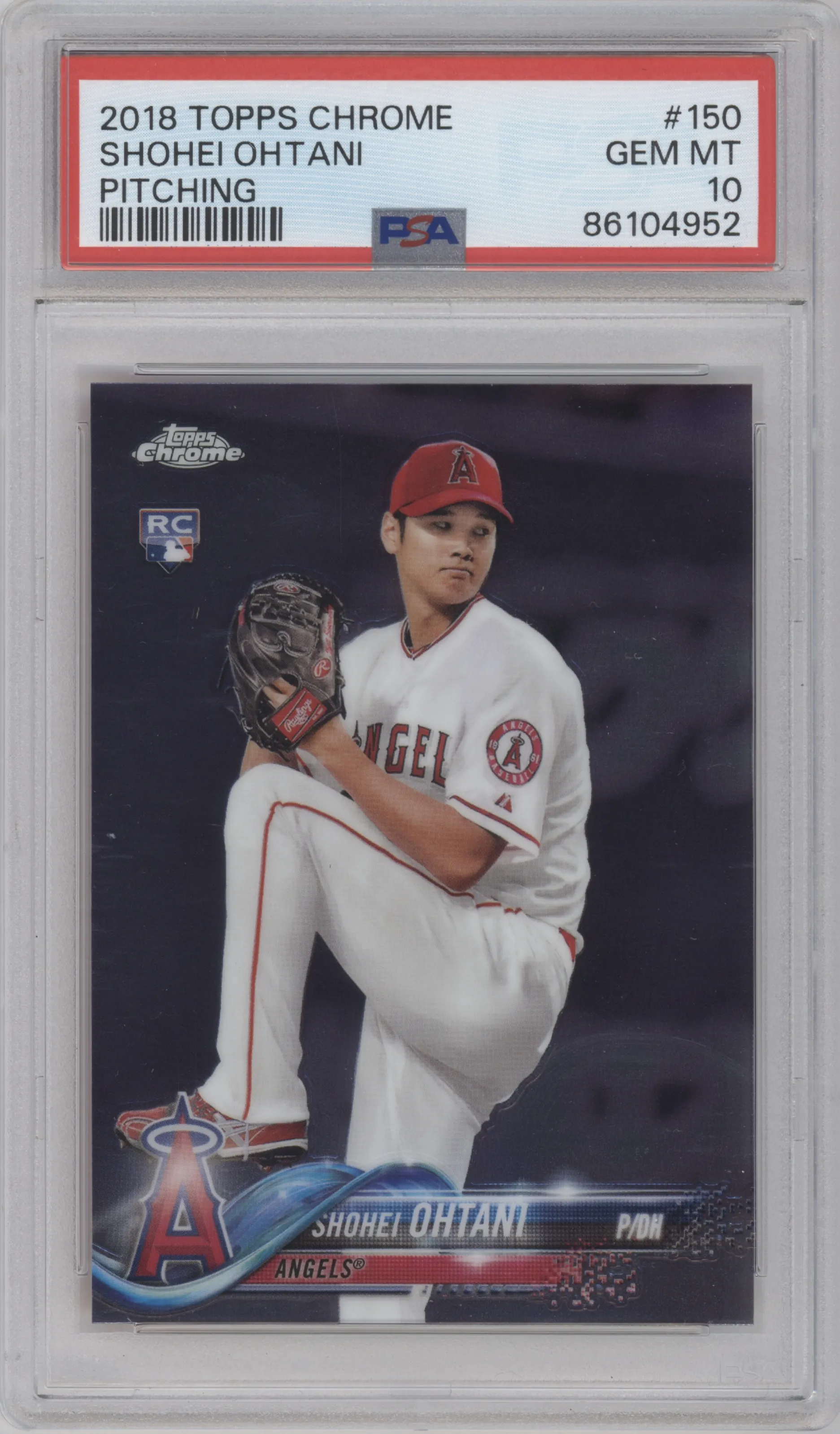 Shohei Ohtani from the 2018 Topps Chrome set graded by PSA and given an overall grade of 10.