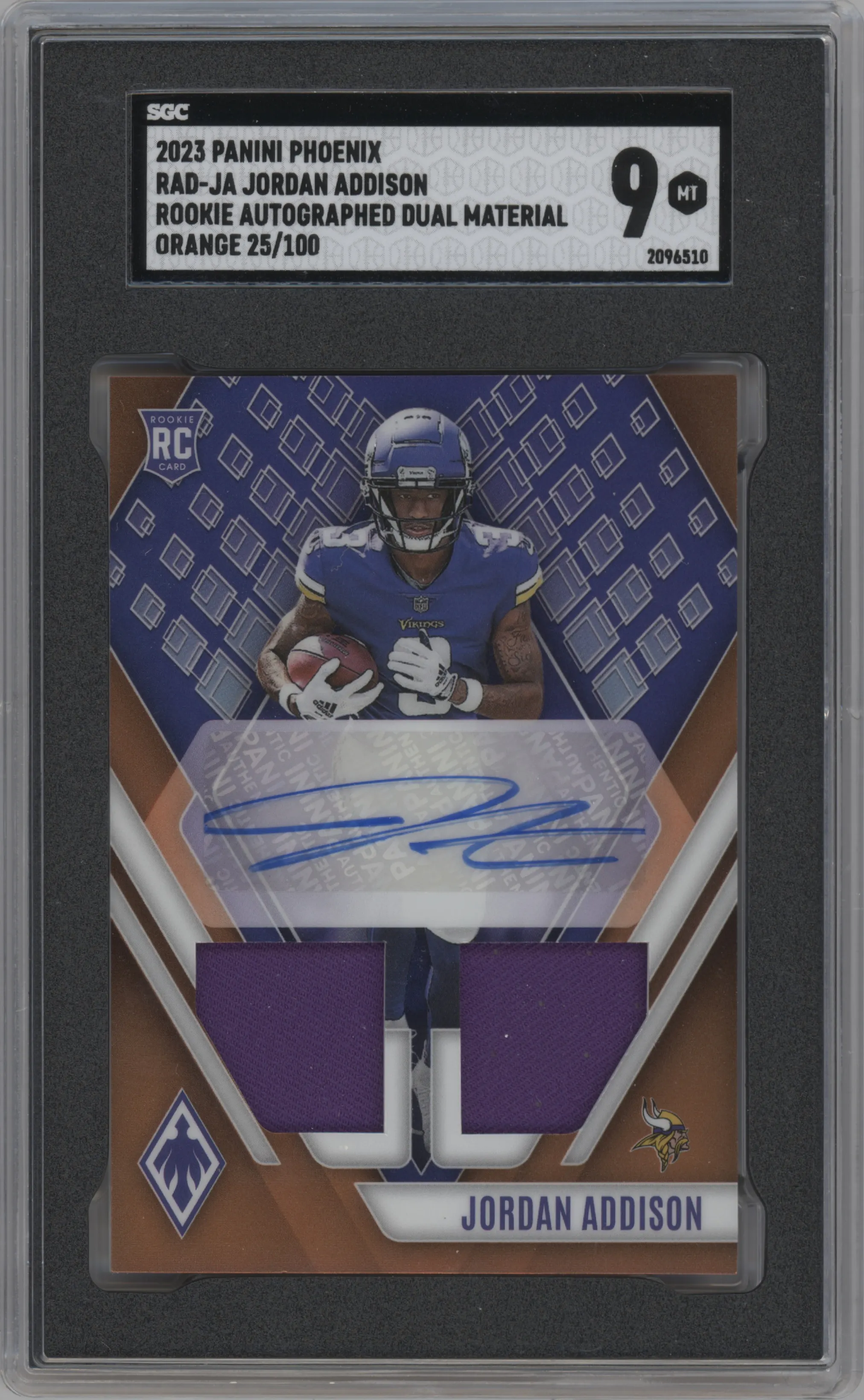 2023 Panini Phoenix Rke.Auto Dual Jrsy. Jordan Addison Orange #RAD-JA SGC 9