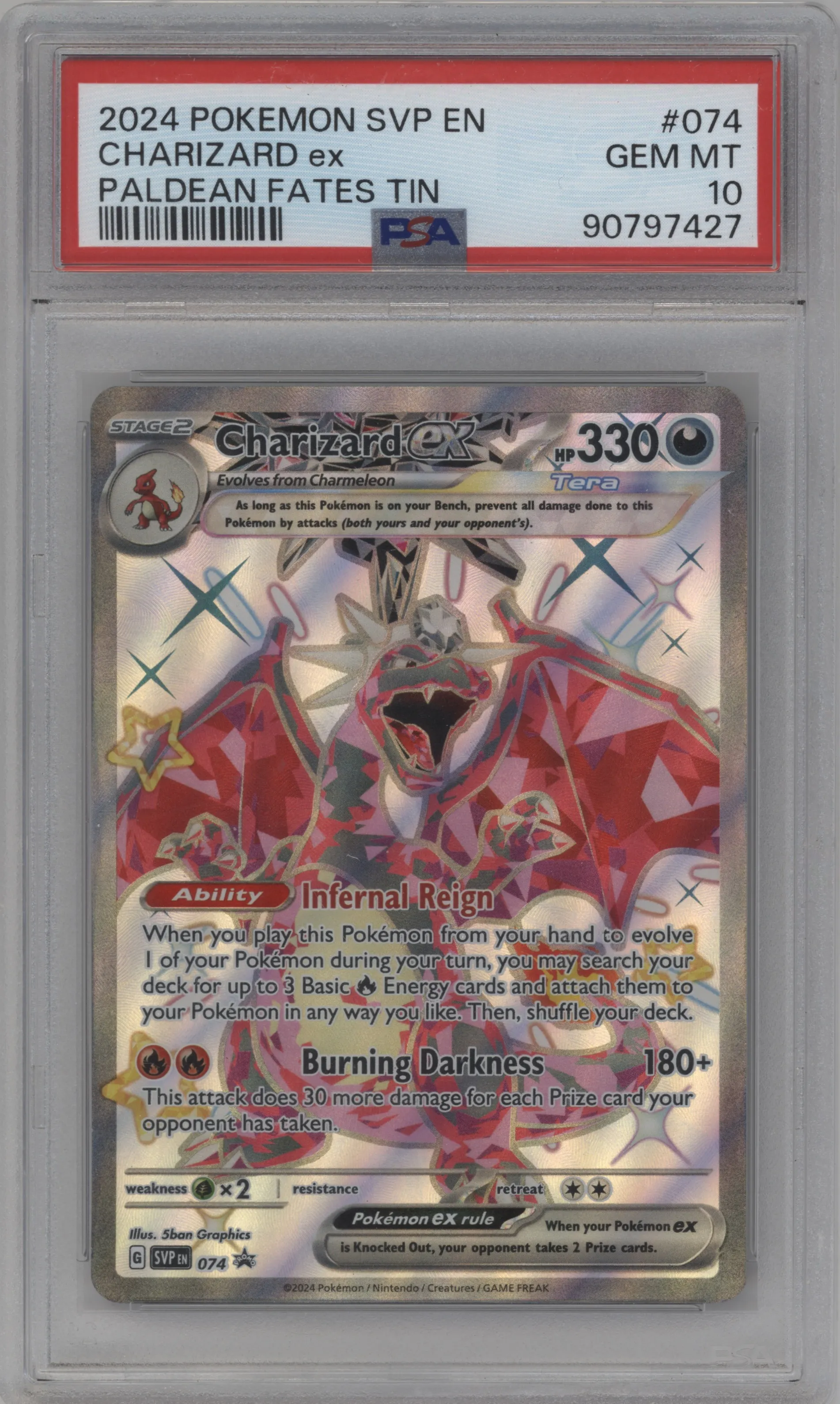 2024 Pokemon SV Charizard ex Paldean Fates Tera Charizard ex tin #074 PSA 10