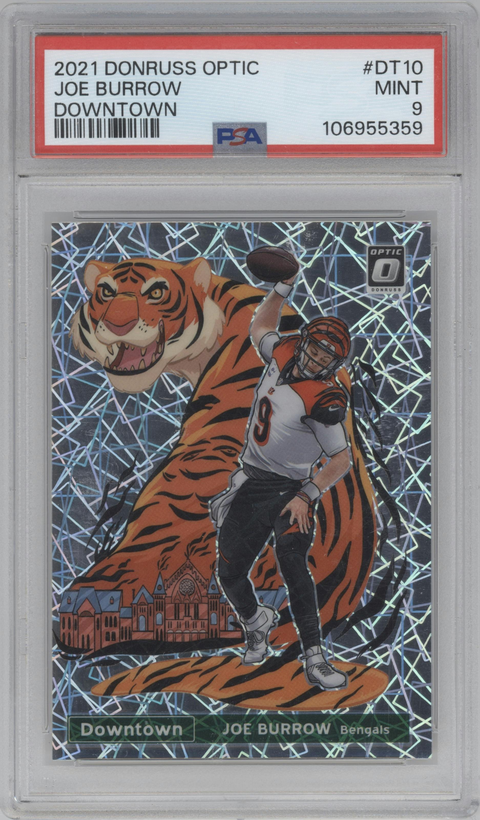 Joe Burrow from the 2021 Panini Donruss Optic set graded by PSA and given an overall grade of 9.