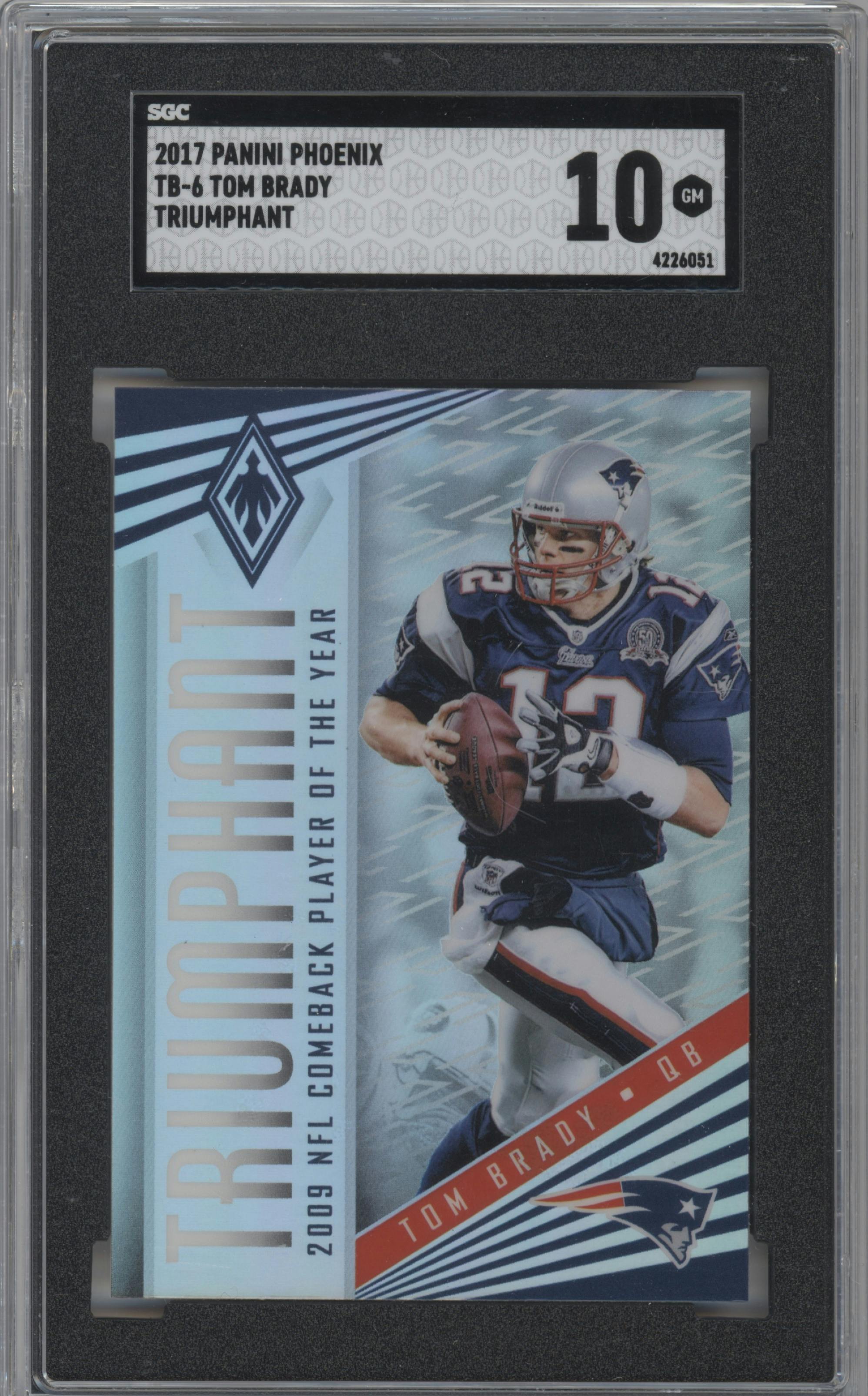Tom Brady from the 2017 Panini Phoenix set graded by SGC and given an overall grade of 10.