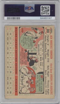 Jackie Robinson from the 1956 Topps set featuring a White Back parallel graded by PSA and given an overall grade of 4.