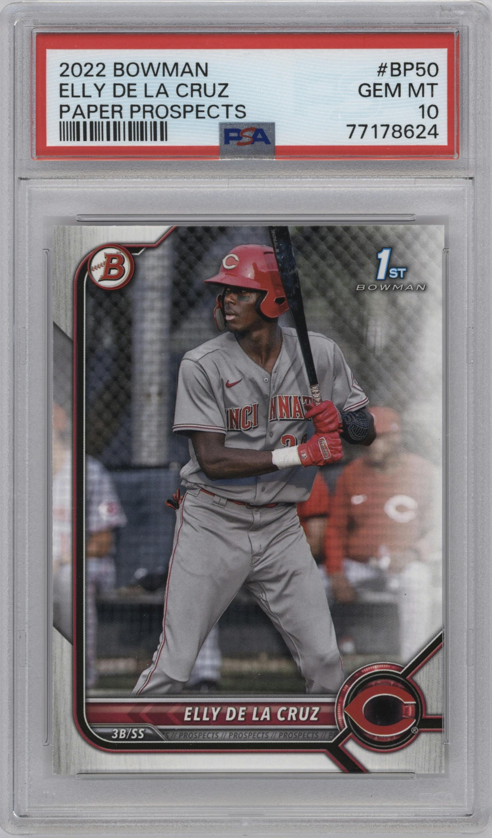 Elly De La Cruz from the 2022 Bowman set graded by PSA and given an overall grade of 10.
