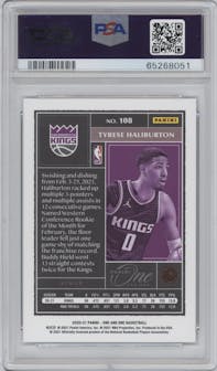 Tyrese Haliburton from the 2020-21 Panini One and One set graded by PSA and given an overall grade of 10.