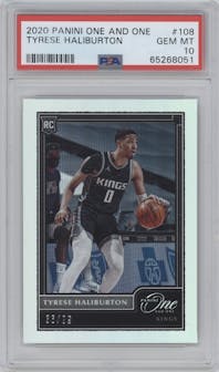Tyrese Haliburton from the 2020-21 Panini One and One set graded by PSA and given an overall grade of 10.