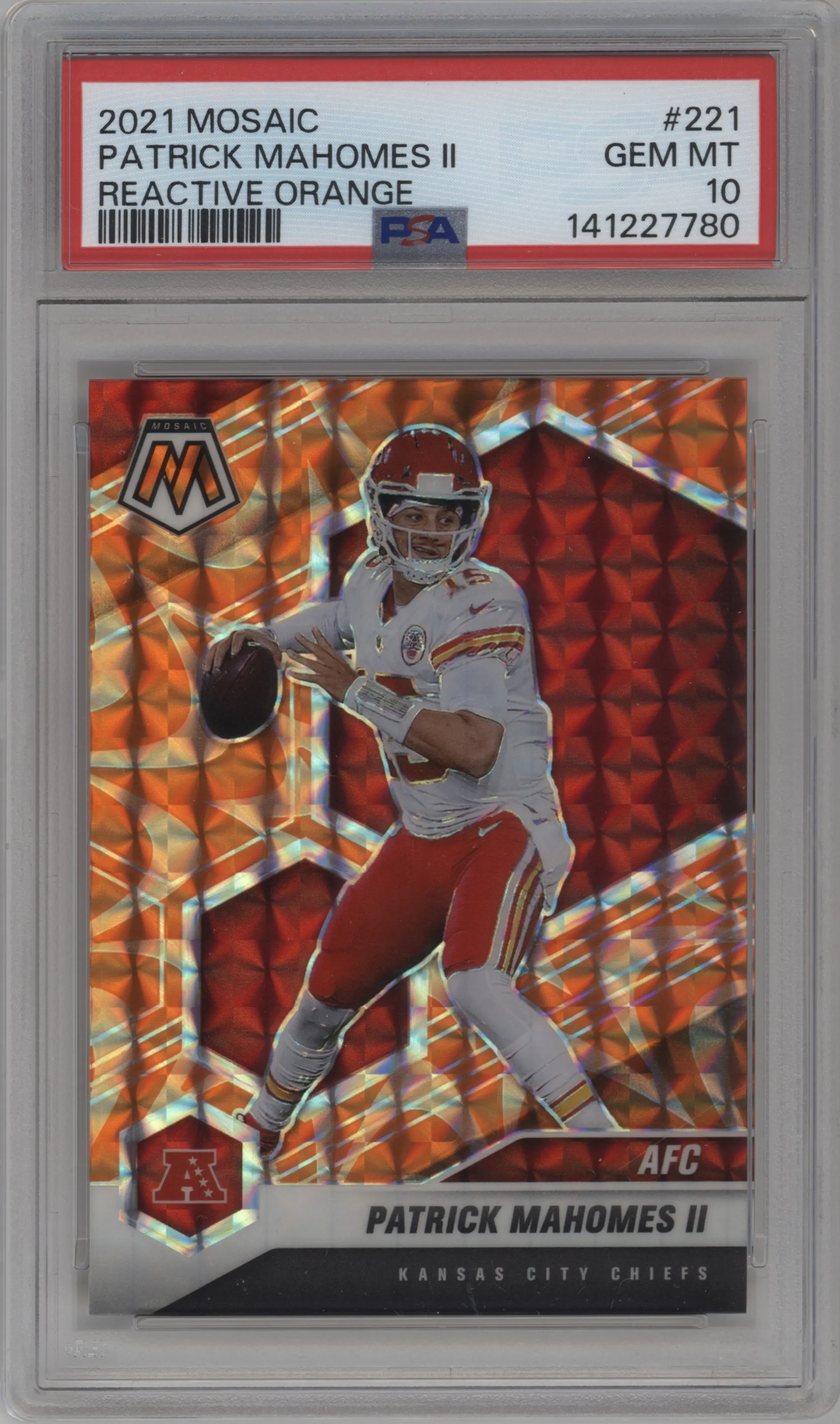 2021 Panini Mosaic Patrick Mahomes II Reactive Orange #221 PSA 10