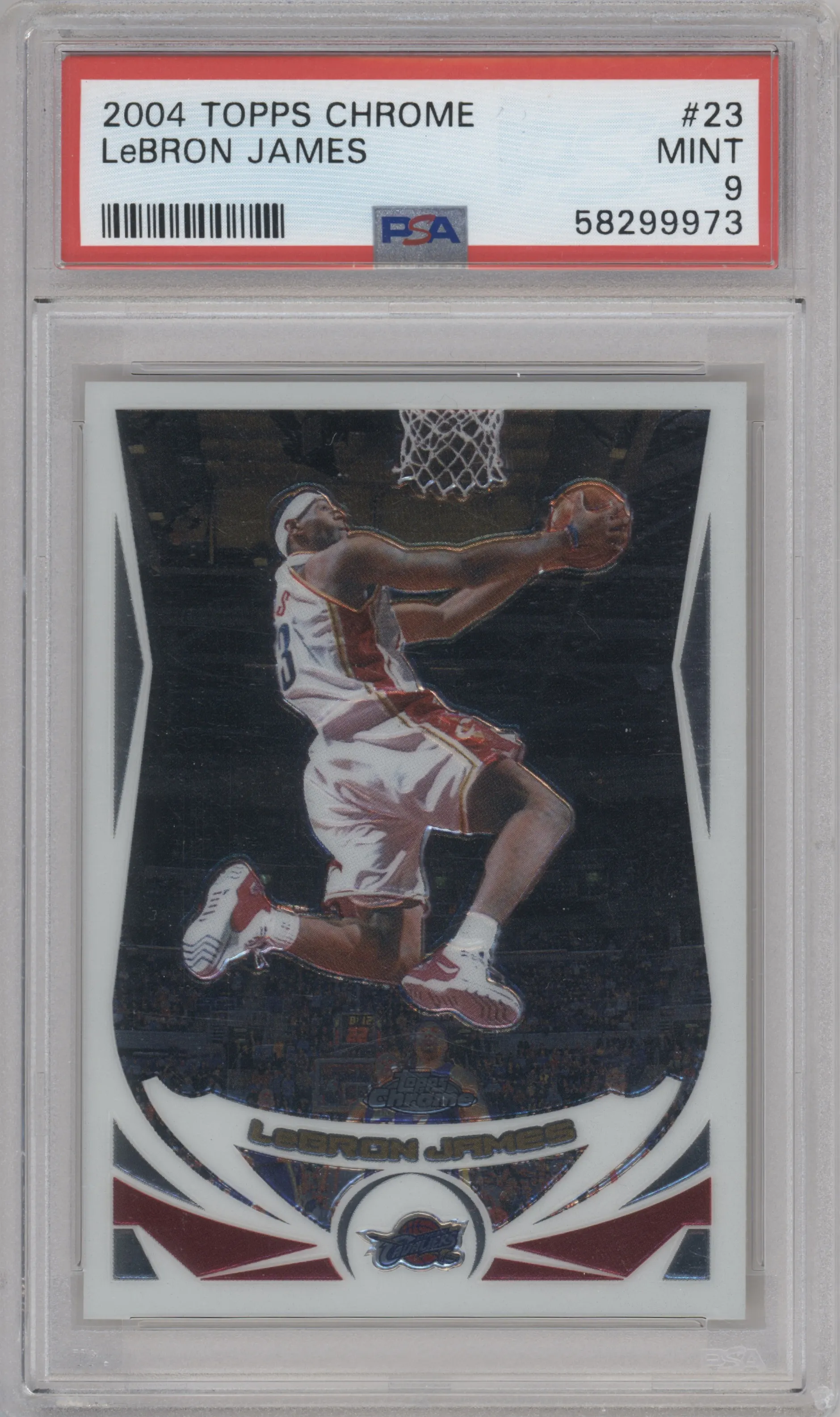 LeBron James from the 2004-05 Topps Chrome set graded by PSA and given an overall grade of 9.
