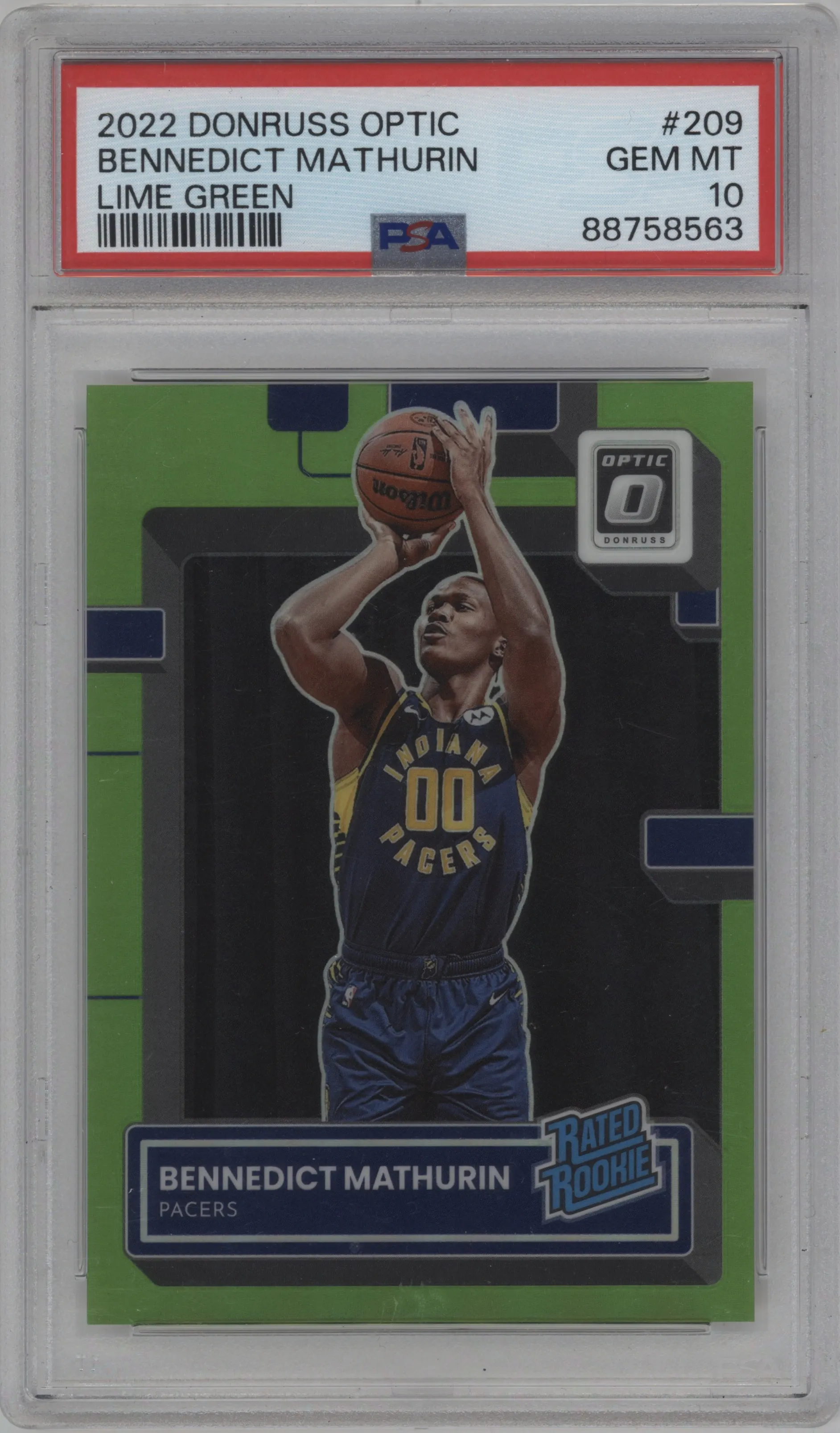 2022 Panini Donruss Optic Rated Rookie Bennedict Mathurin Lime Green PSA 10