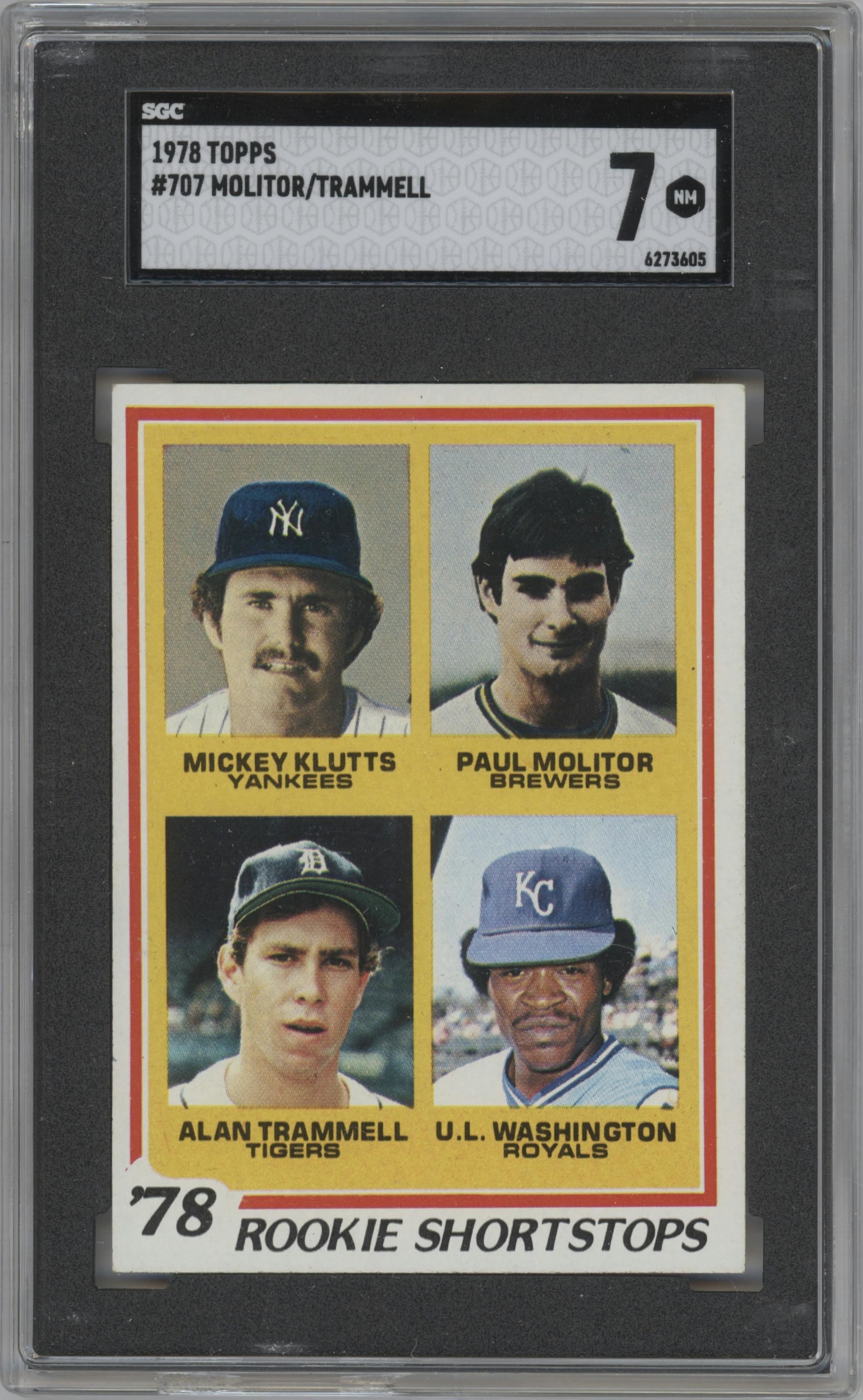 Mickey Klutts/Paul Molitor/Alan Trammell/U.L. Washington from the 1978 Topps set graded by SGC and given an overall grade of 7.