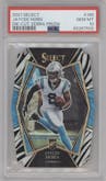 Jaycee Horn from the 2021 Panini Select set featuring a Die-Cut Zebra parallel graded by PSA and given an overall grade of 10.