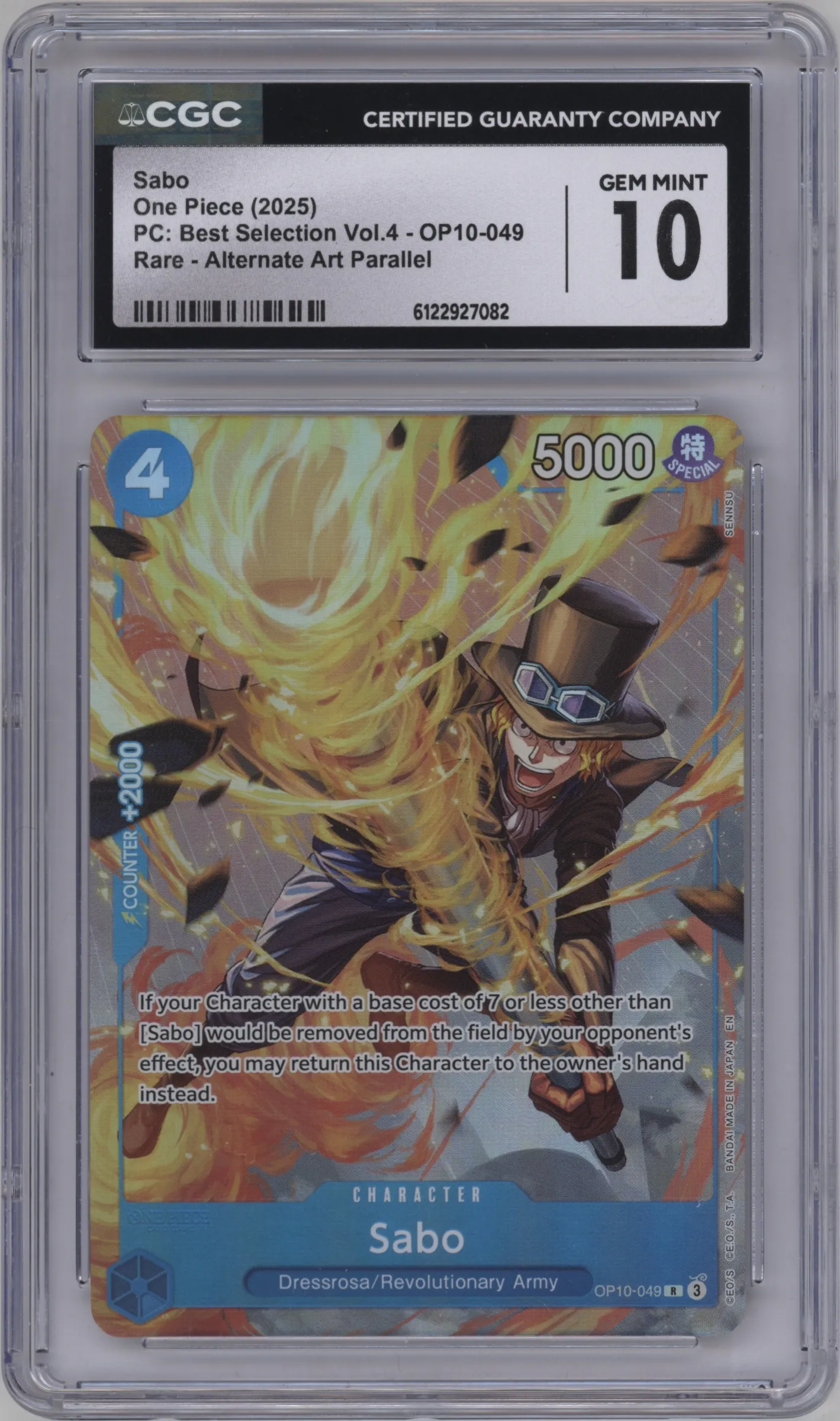 2025 One Piece Sabo Premium Card Collection Best Selection Vol.4 R #OP10-049 R CGC 10