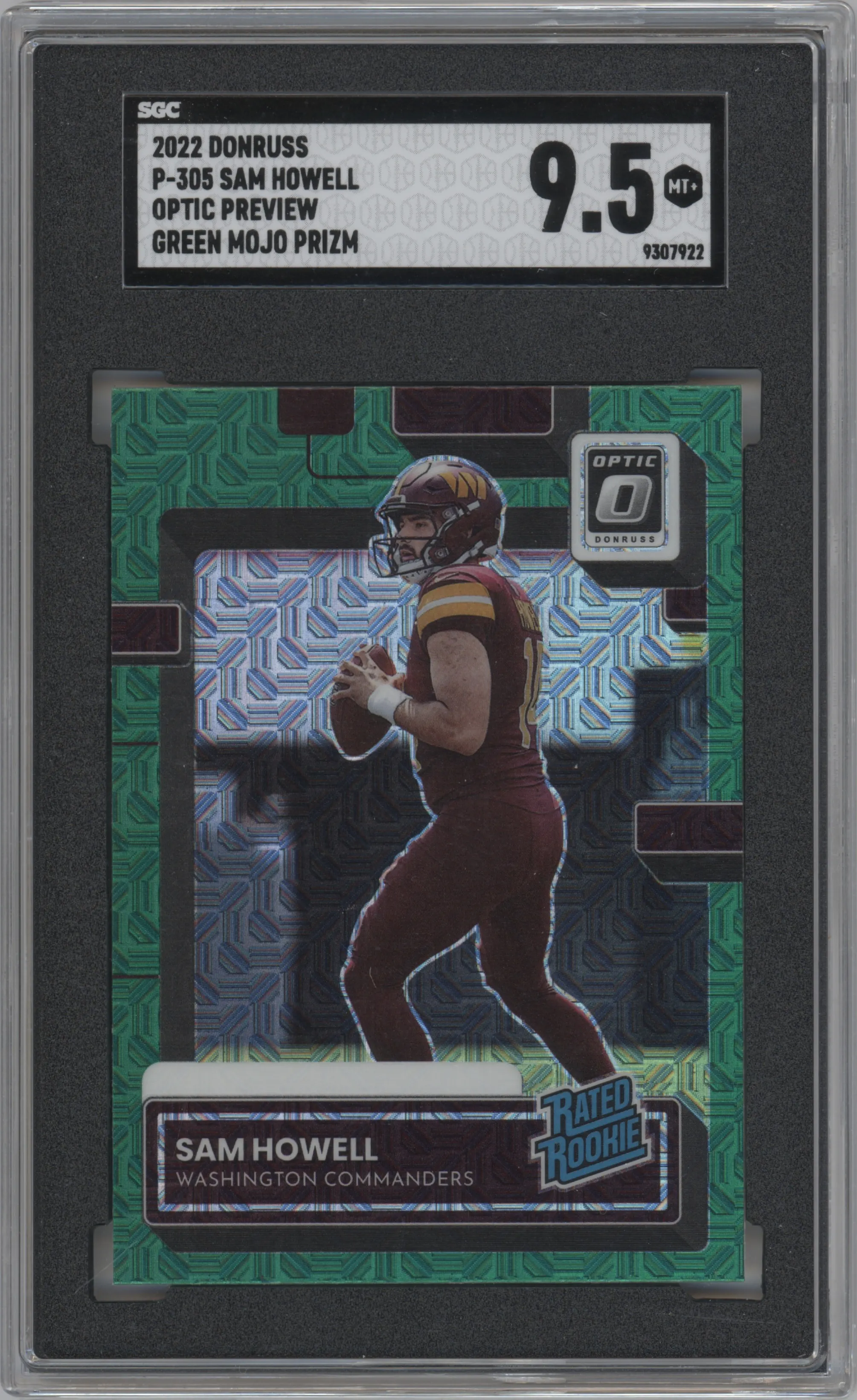 2022 Panini Donruss Optic.Rtd.Rke.Pre. Sam Howell Green Mojo SGC 9.5