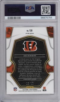 Joe Burrow from the 2022 Panini Select set featuring a Pink parallel graded by PSA and given an overall grade of 9.