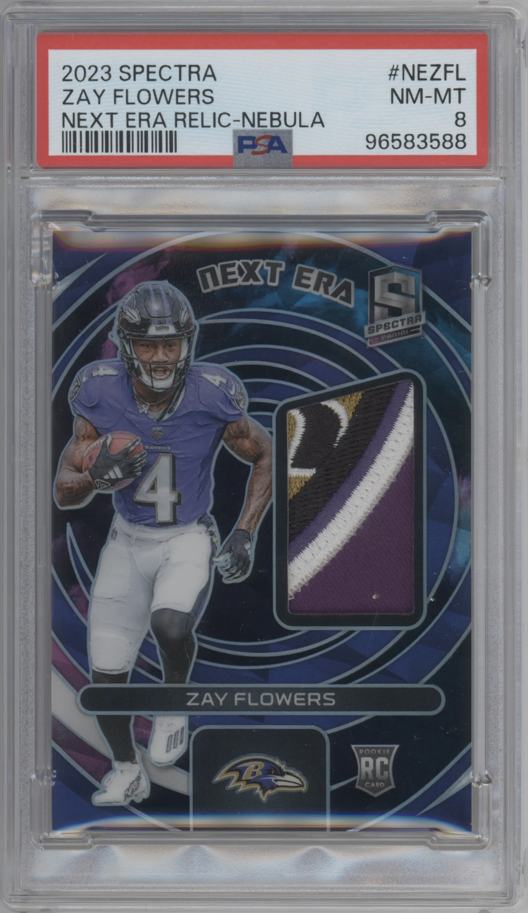 2023 Panini Spectra Next Era Zay Flowers Nebula #NE-ZFL PSA 8