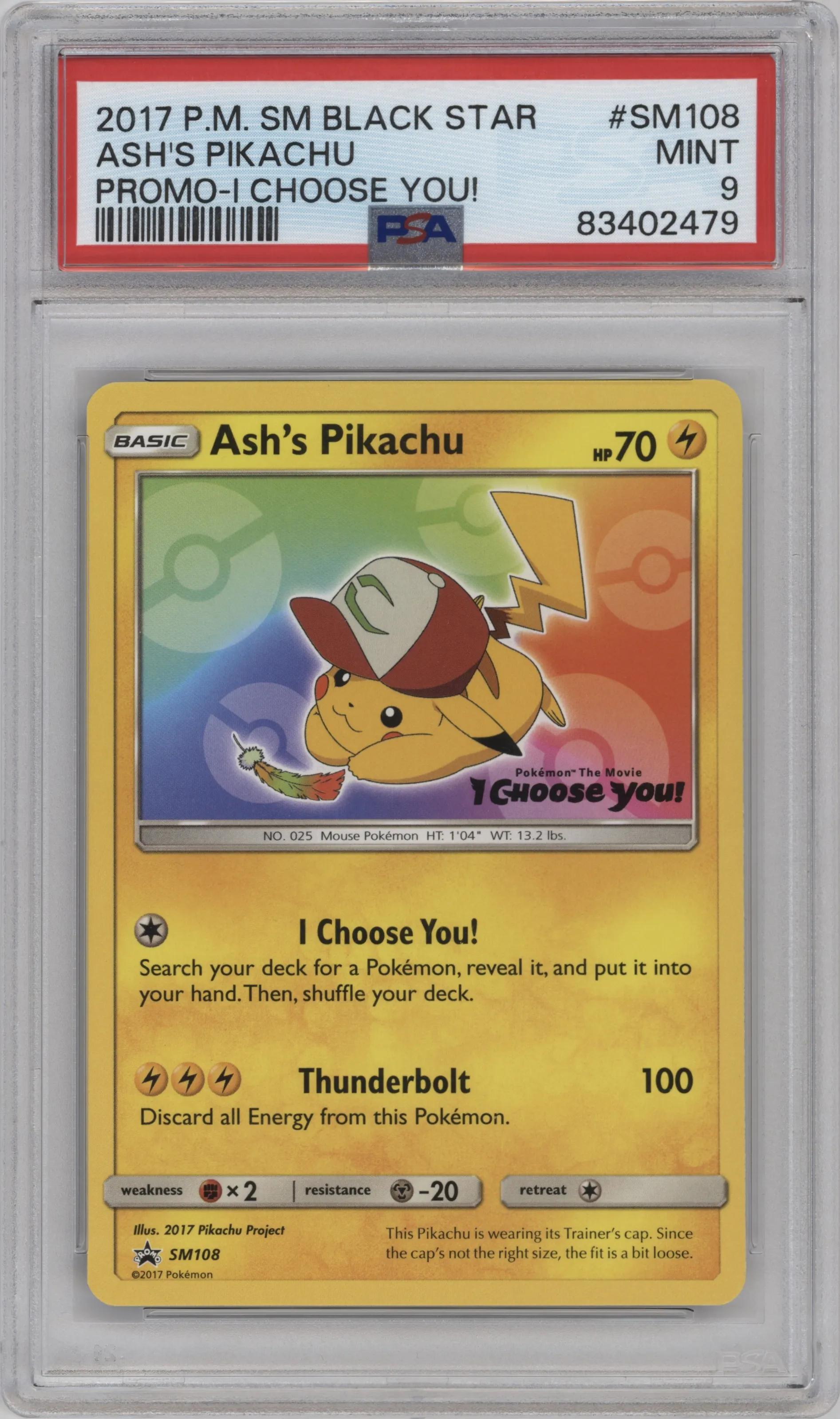 2017 Pokemon S&M Ash's Pikachu I Choose You! #SM108 PSA 9