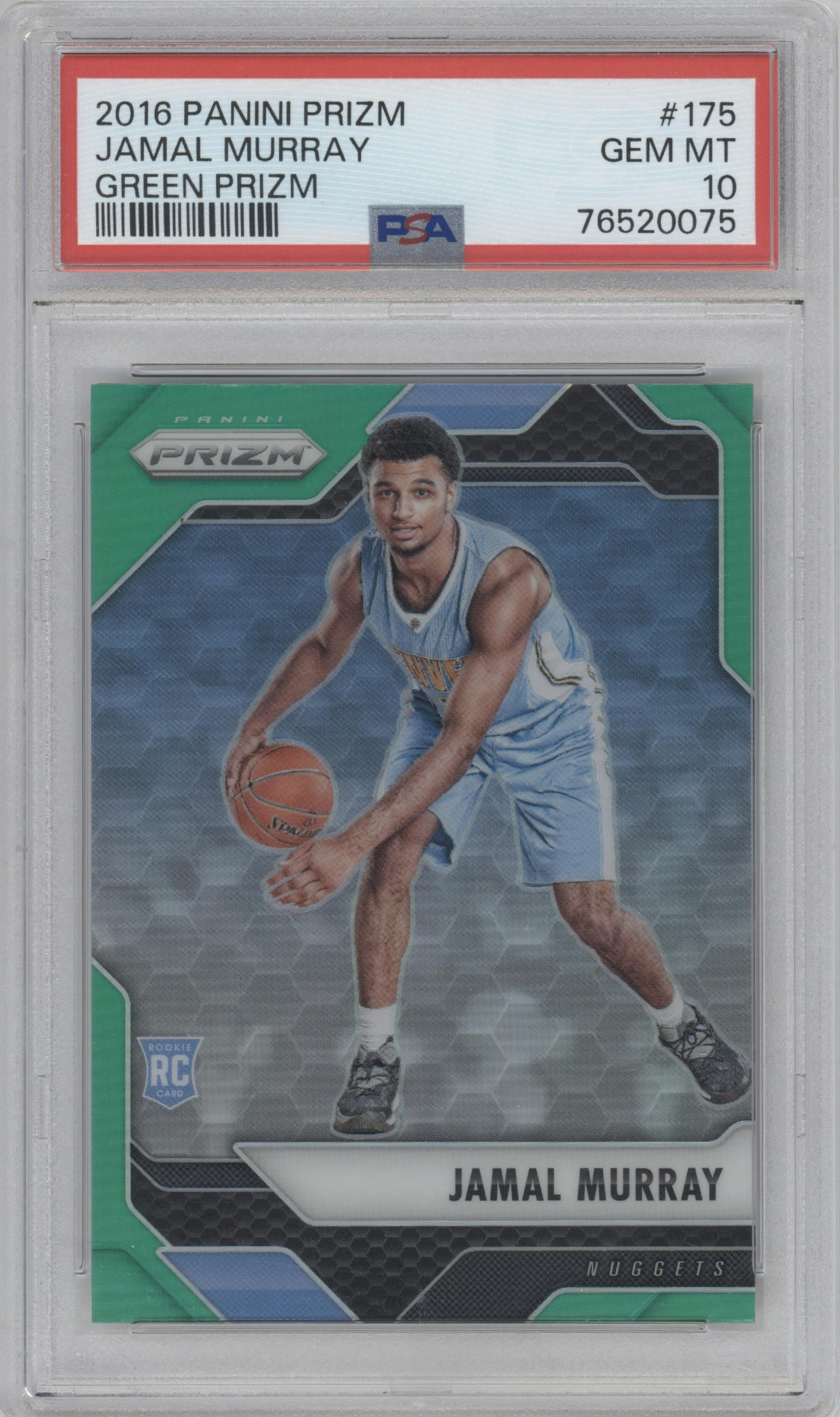 Jamal Murray from the 2016-17 Panini Prizm  set featuring a Green Prizm parallel graded by PSA and given an overall grade of 10.