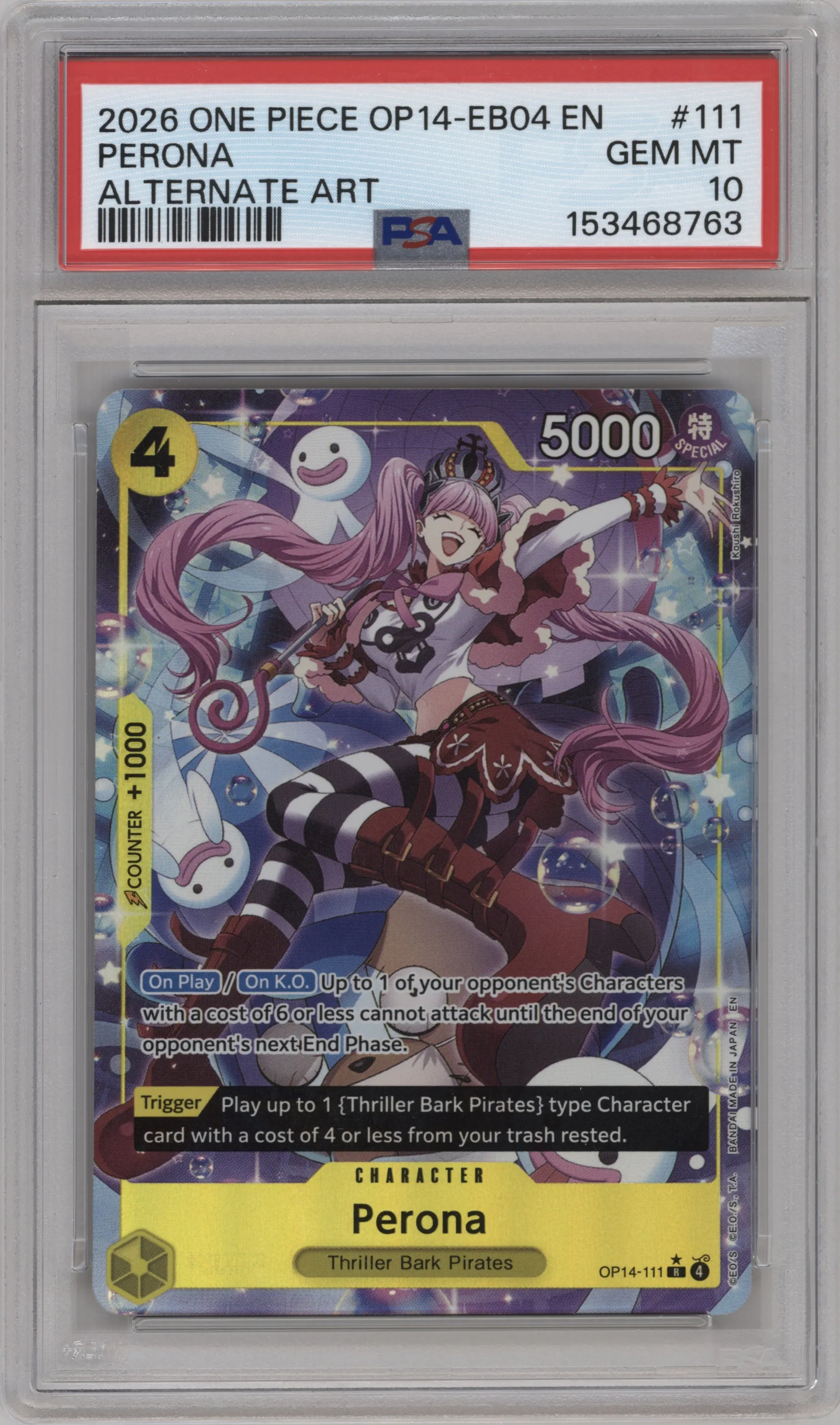2026 One Piece The Azure Sea's Seven Perona Alternate Art R #OP14-111 R PSA 10