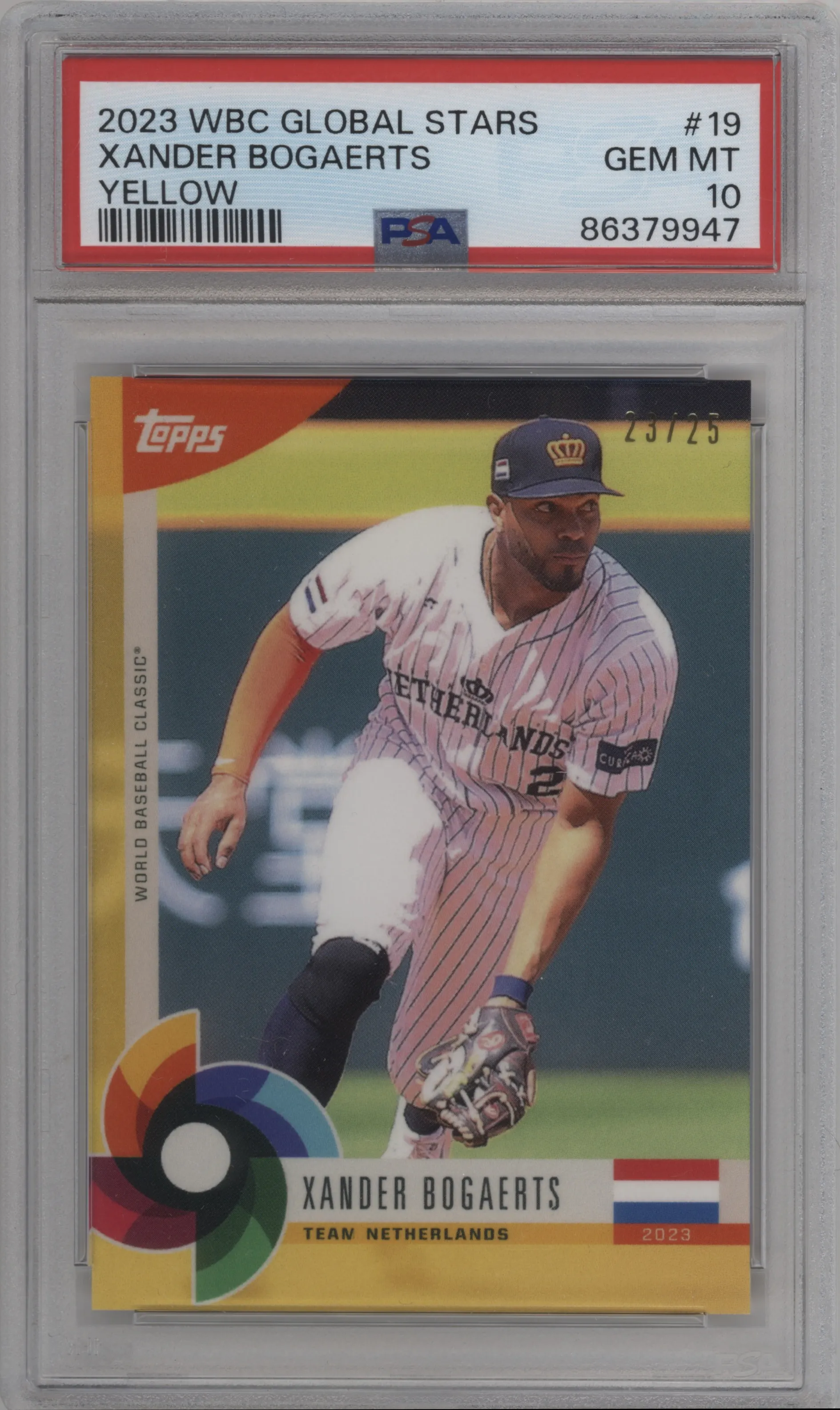 2023 Topps World Baseball Classic Global Stars Xander Bogaerts Yellow #19 PSA 10