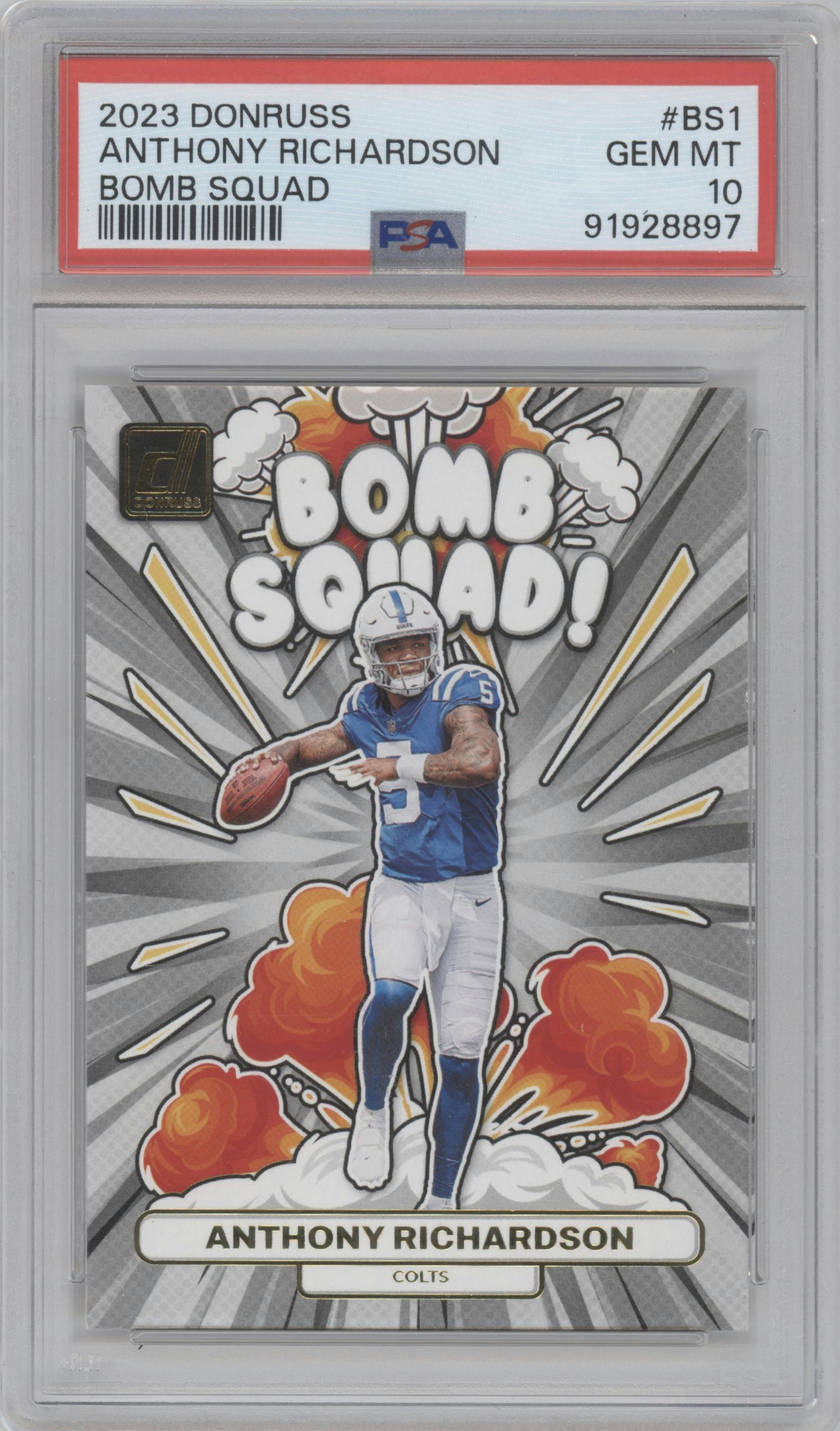 Anthony Richardson from the 2023 Panini Donruss set graded by PSA and given an overall grade of 10.