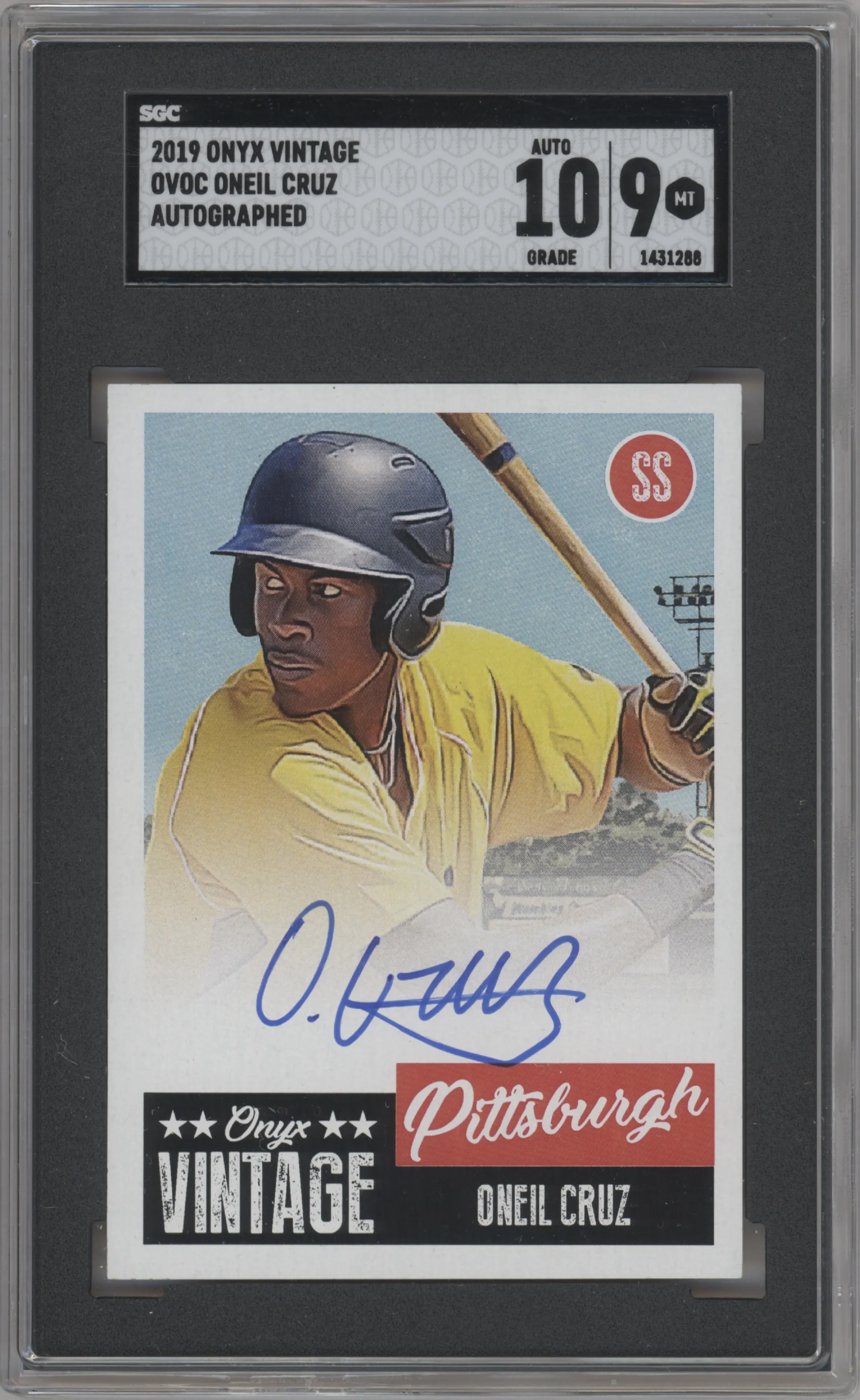 Oneil Cruz from the 2019 Onyx Vintage Collection set graded by SGC and given an overall grade of 9.