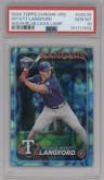 Wyatt Langford from the 2024 Topps Chrome Update set featuring a Aqua/Blue Lava Lamp Refractor parallel graded by PSA and given an overall grade of 10.