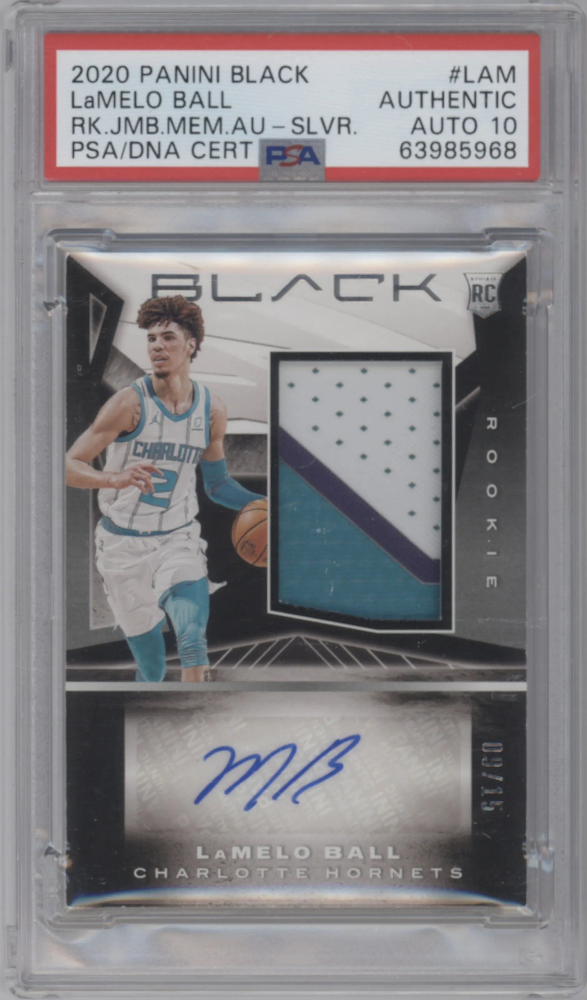 LaMelo Ball from the 2020-21 Panini Black set featuring a Silver parallel graded by PSA.