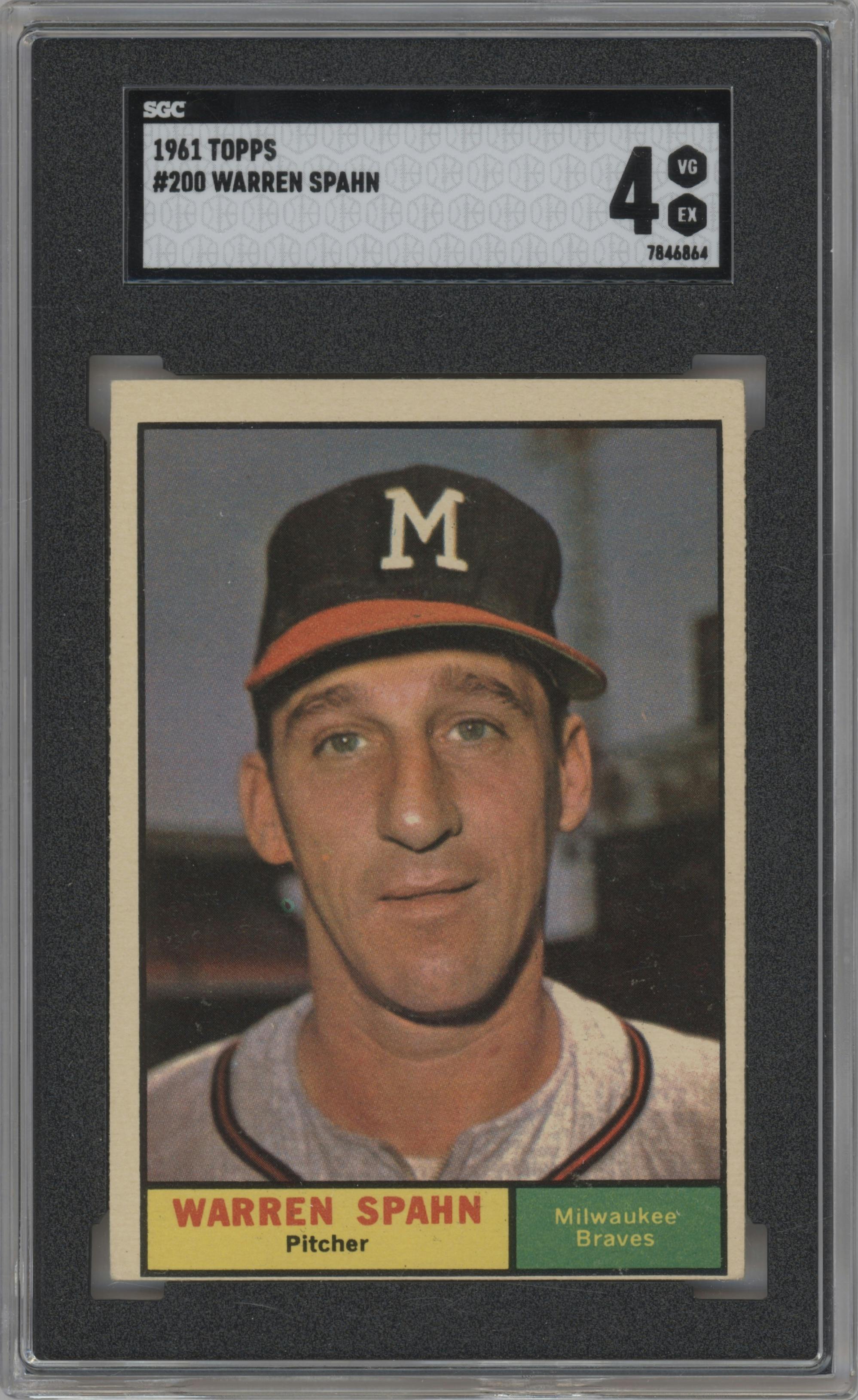 Warren Spahn from the 1961 Topps set graded by SGC and given an overall grade of 4.