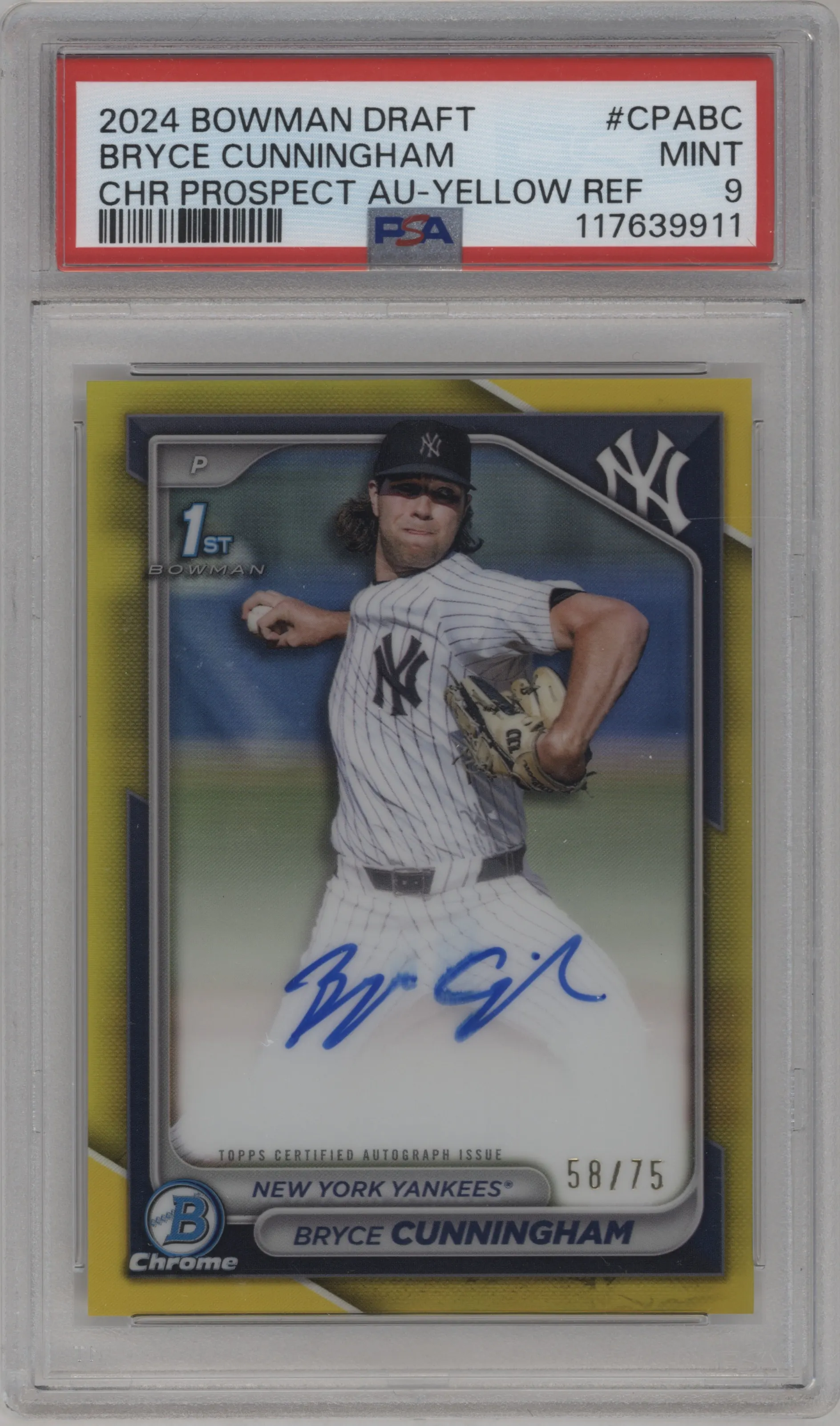 2024 Bowman Draft Chr.Pros.Auto Bryce Cunningham Yellow Refractor #CPA-BC PSA 9