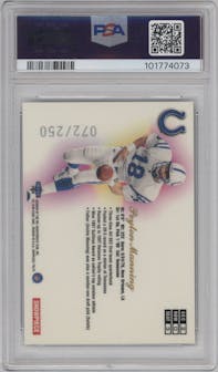 Peyton Manning from the 1998 Flair Showcase set featuring a Showpiece parallel graded by PSA and given an overall grade of 8.
