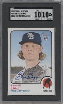 Shane Baz from the 2022 Topps Heritage set graded by SGC and given an overall grade of 10.