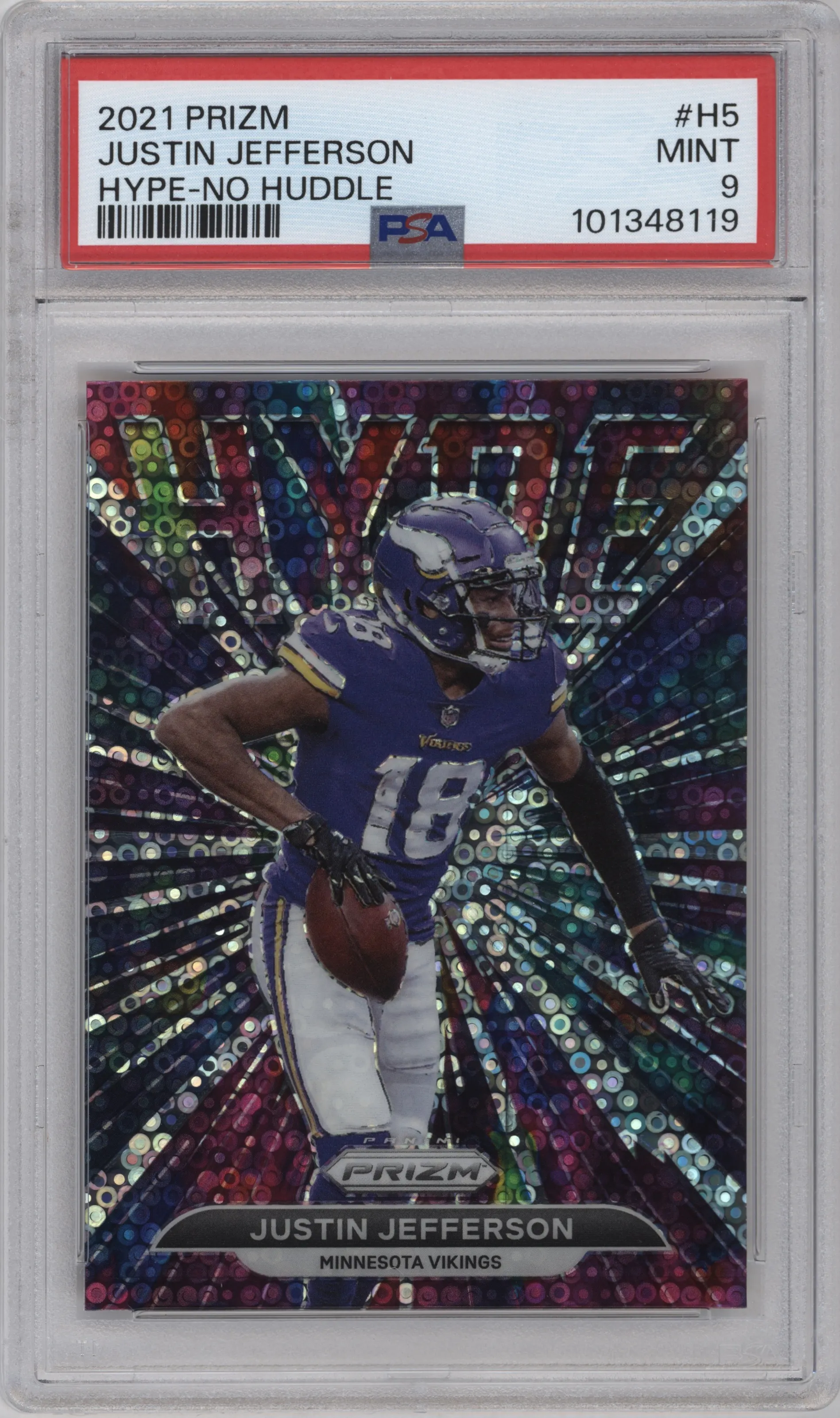 2021 Panini Prizm Hype Justin Jefferson No Huddle Prizm PSA 9