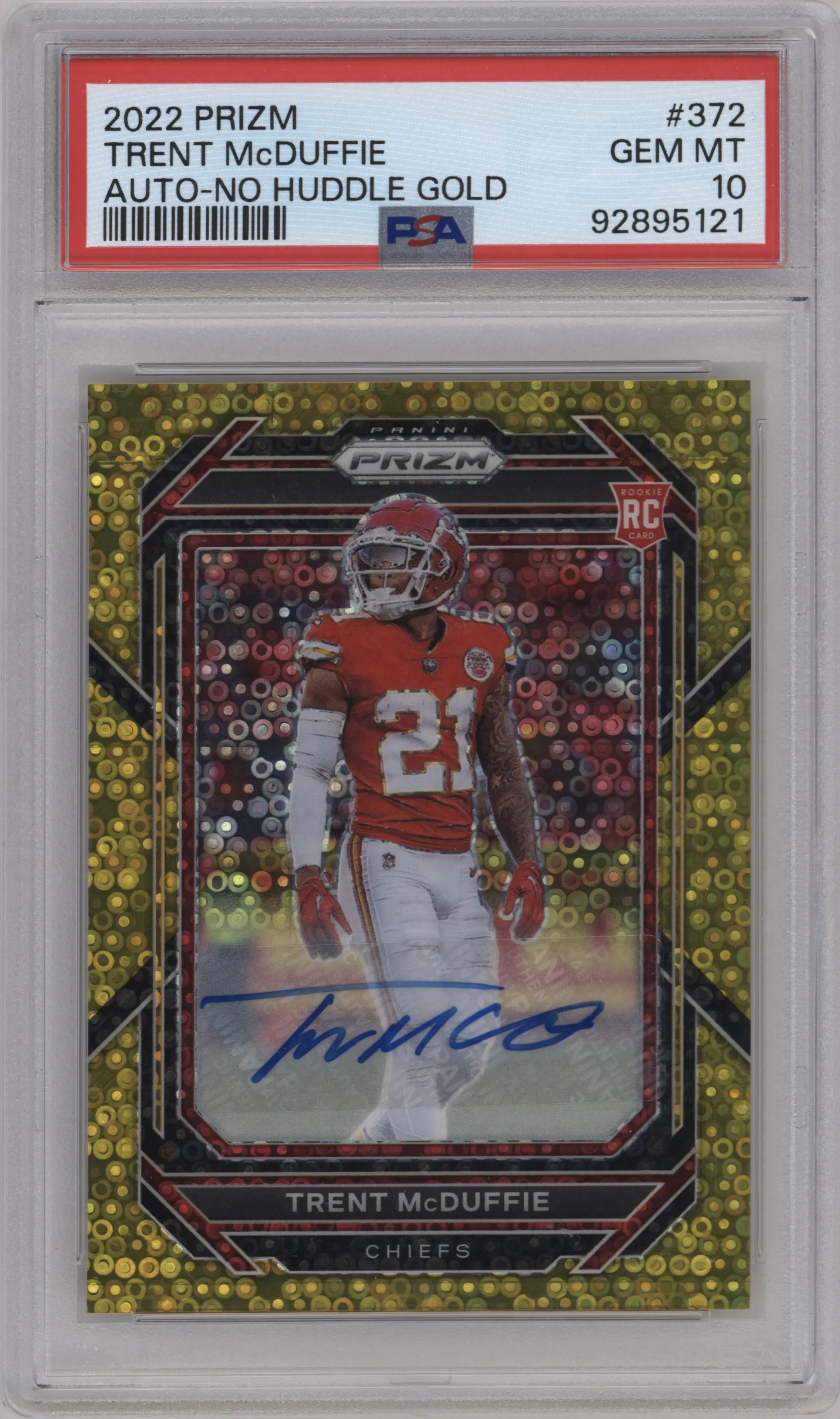 2022 Panini Prizm Rke.Auto Trent McDuffie No Huddle Gold #372 PSA 10