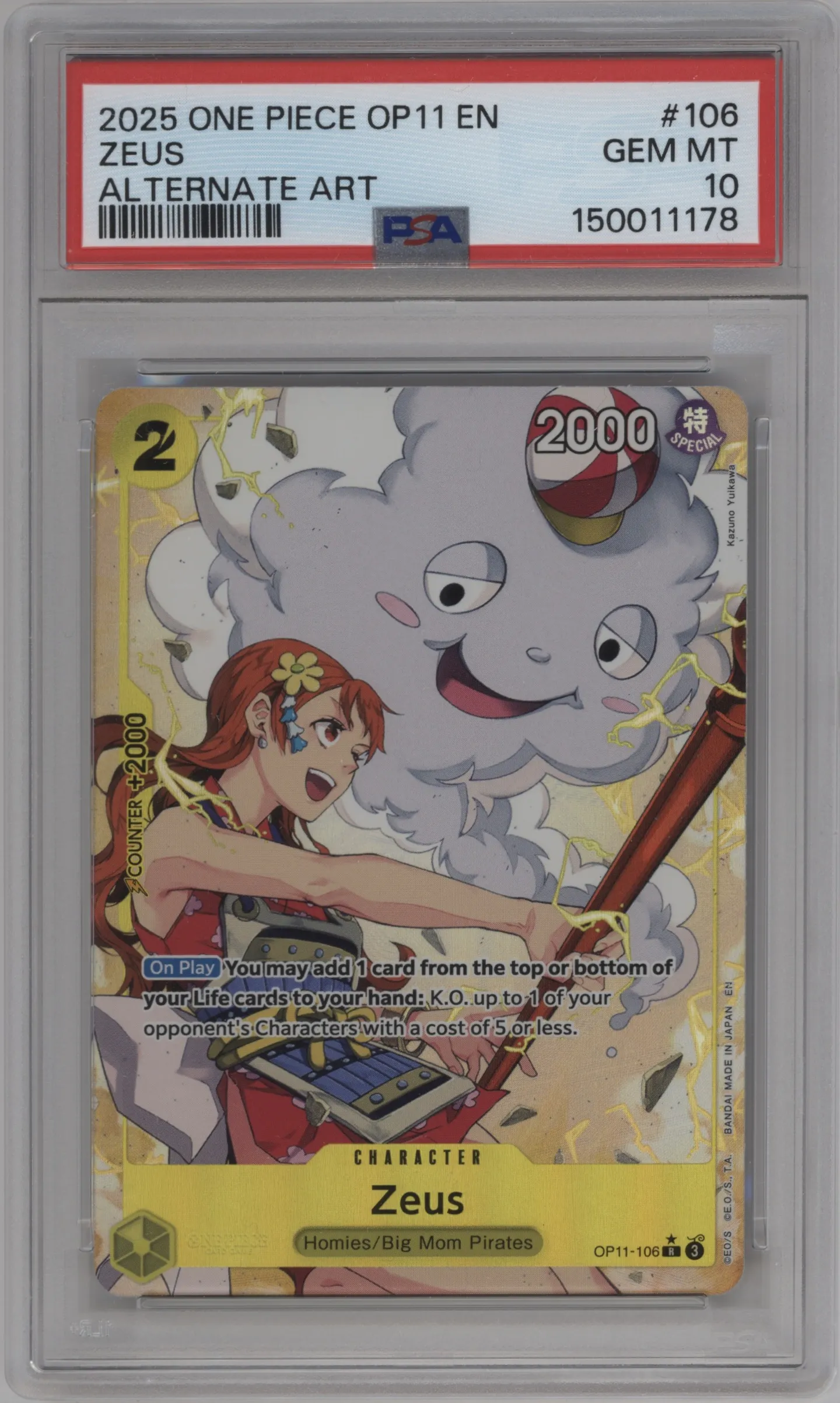 2025 One Piece A Fist of Divine Speed Zeus Alternate Art R #OP11-106 R PSA 10