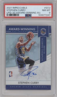 Stephen Curry from the 2021-22 Panini Impeccable  set graded by PSA and given an overall grade of 8.