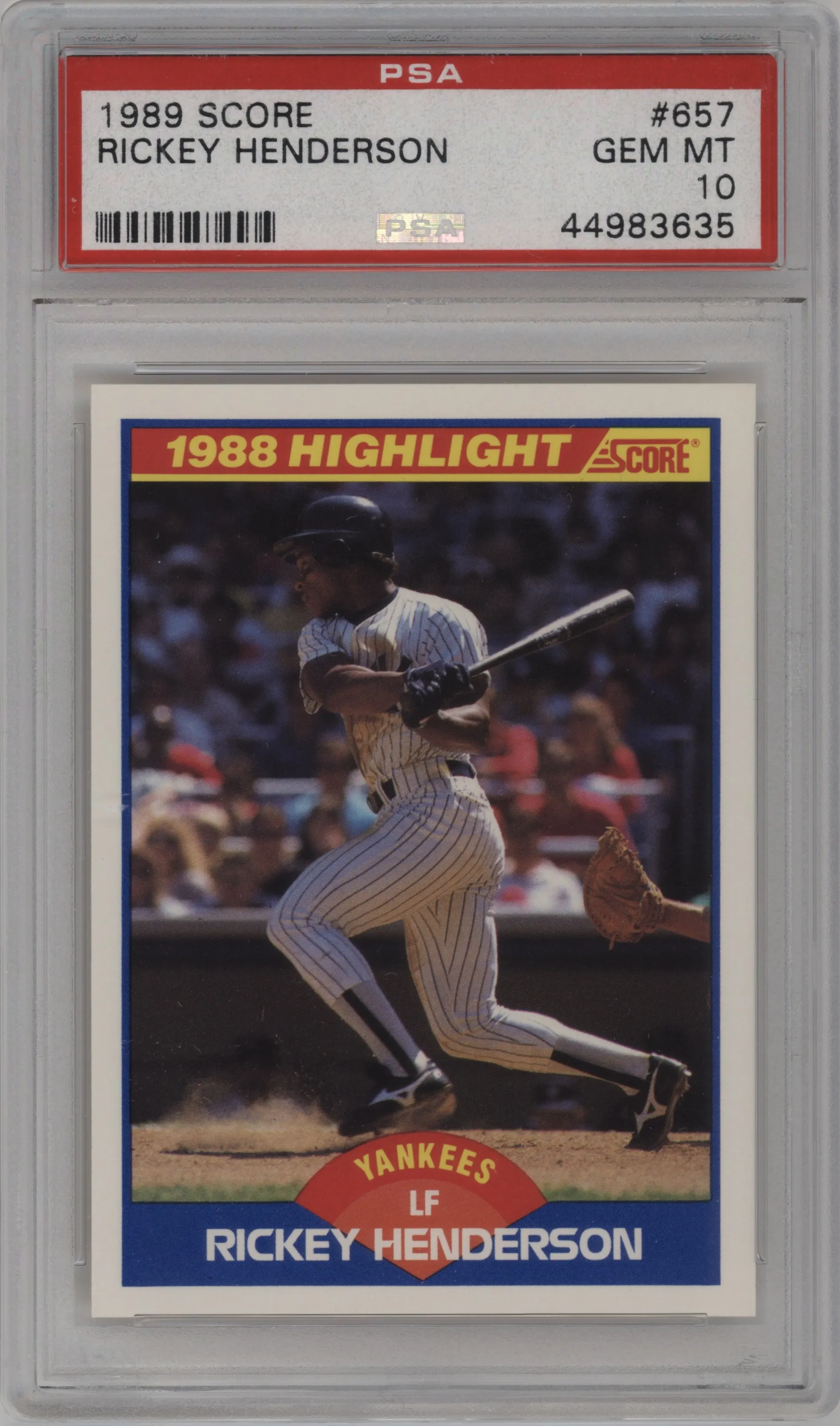 1989 Score Rickey Henderson #657 PSA 10