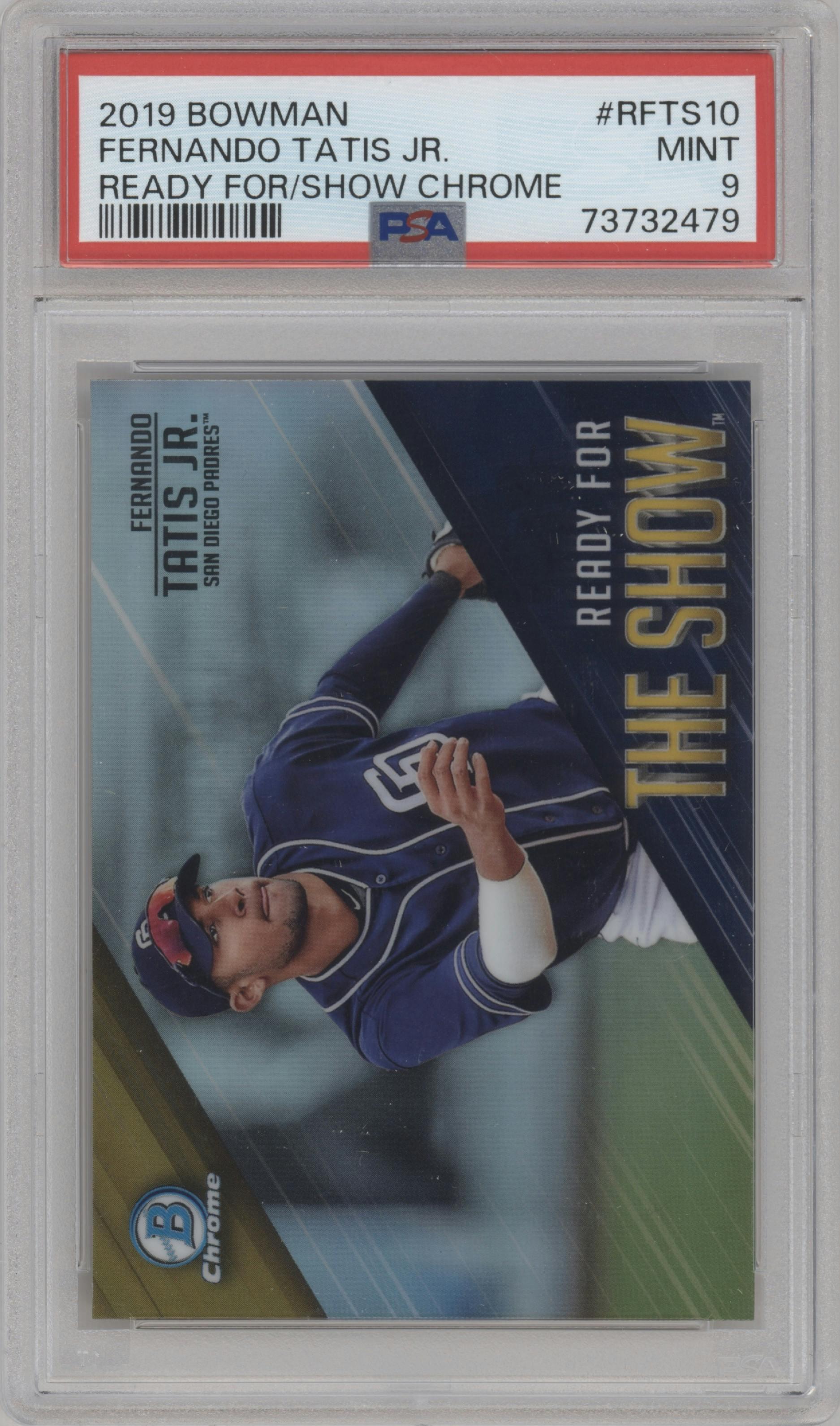 Fernando Tatis Jr. from the 2019 Bowman  set graded by PSA and given an overall grade of 9.