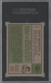 Dan Marino from the 1984 Topps set graded by SGC and given an overall grade of 8.