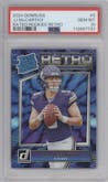 J.J. McCarthy from the 2024 Donruss set graded by PSA and given an overall grade of 10.
