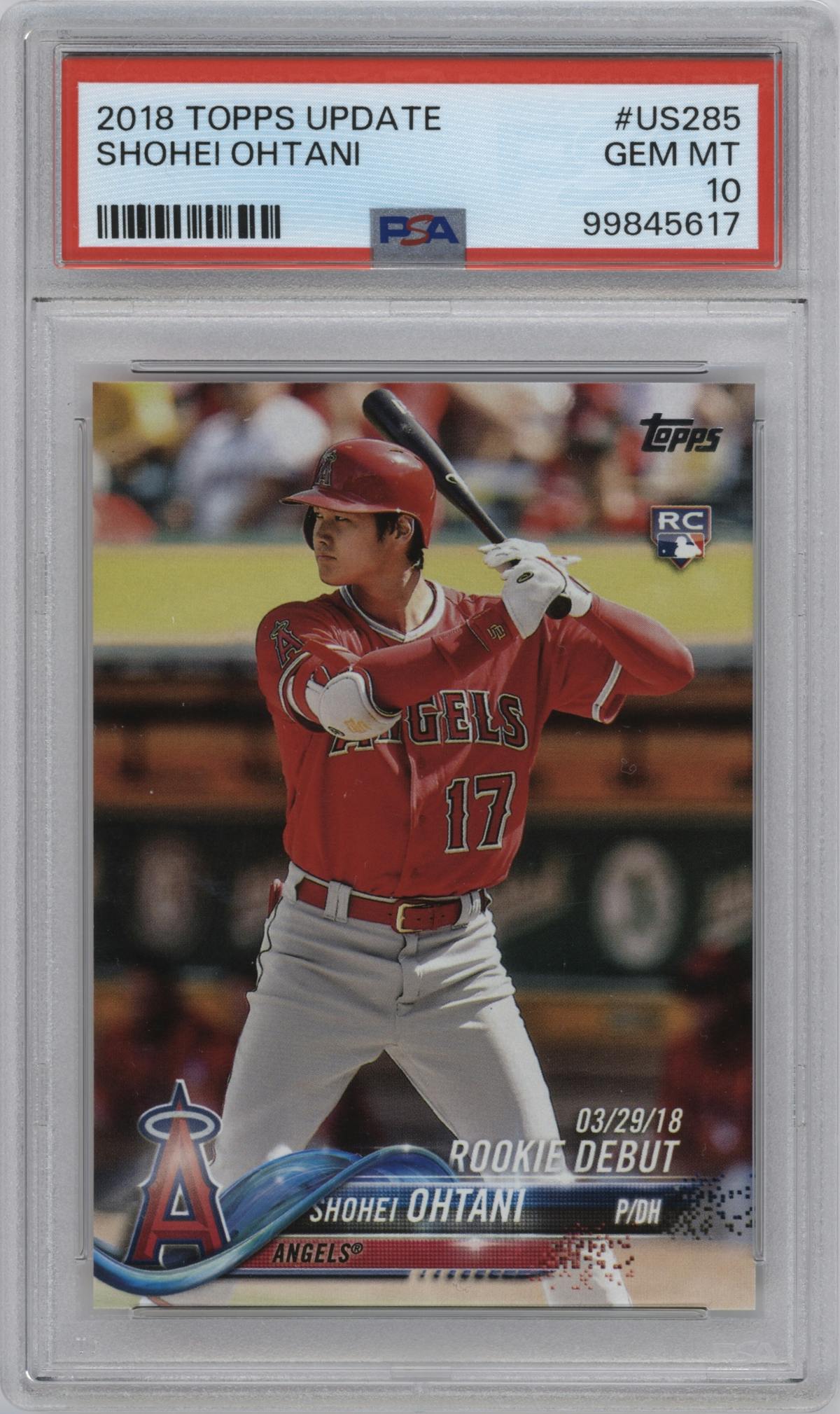 Shohei Ohtani from the 2018 Topps Update set graded by PSA and given an overall grade of 10.