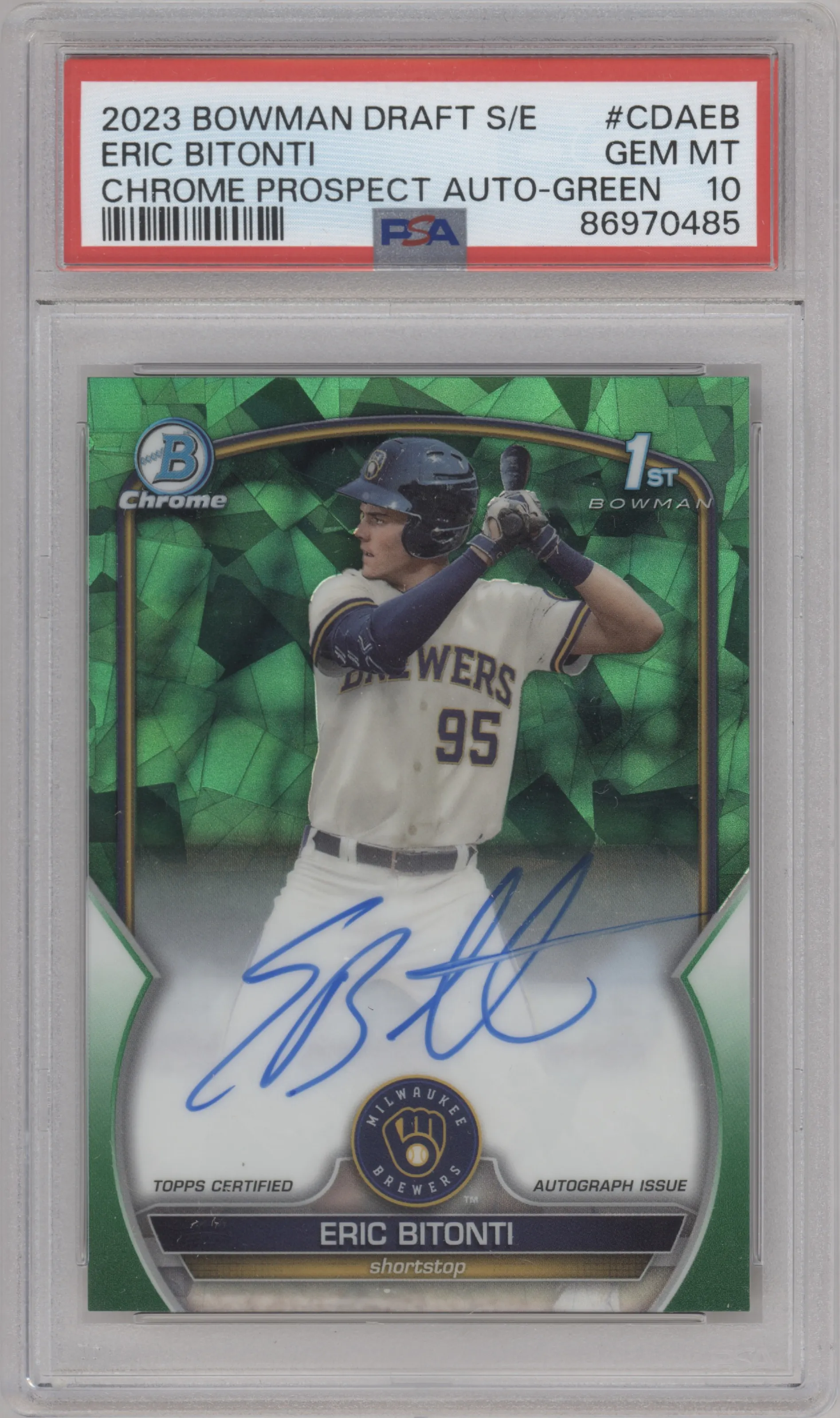 2023 Bowman Draft Sapphire Chr.Pros.Auto Eric Bitonti Green #CDA-EB PSA 10