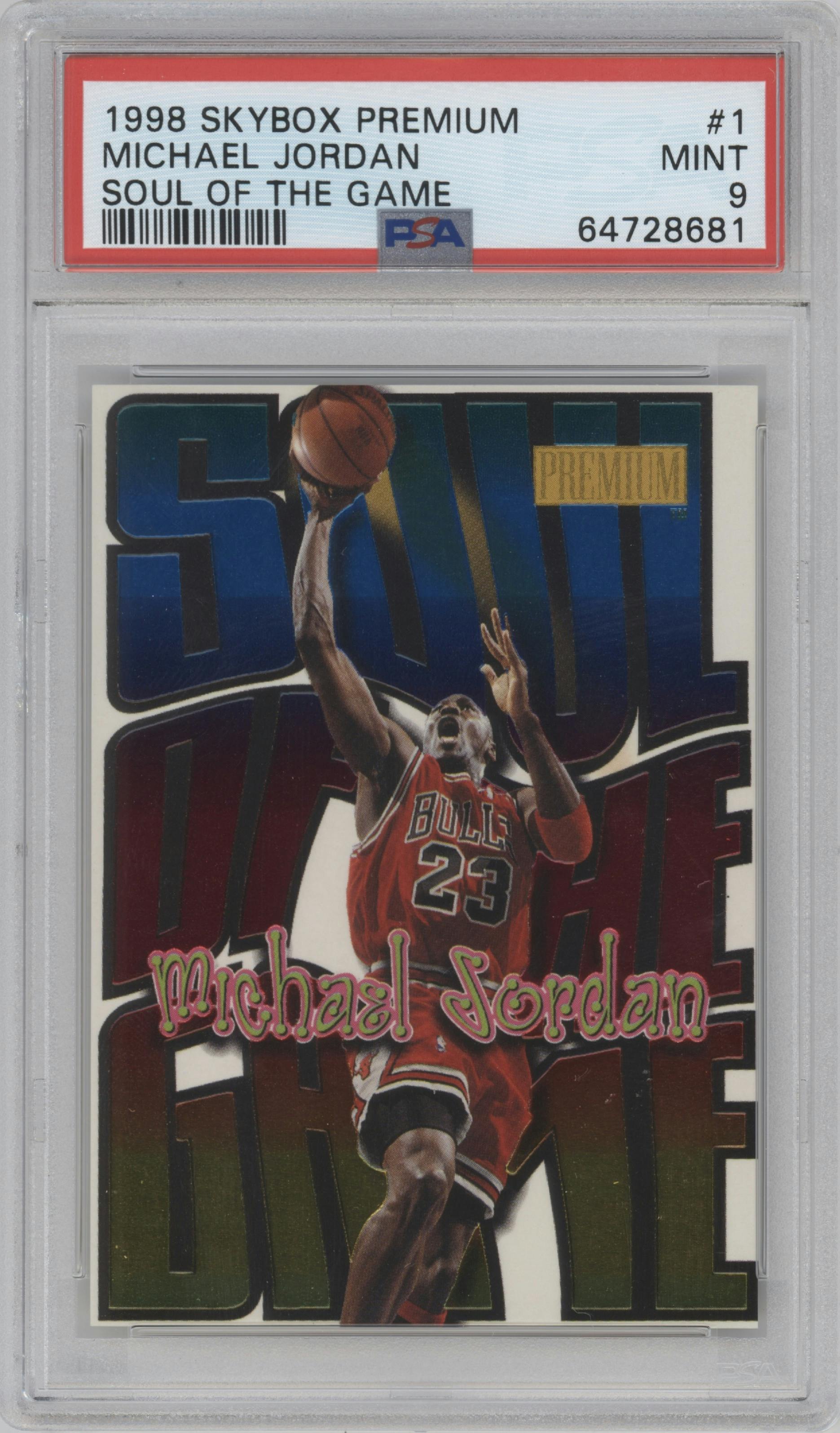 Michael Jordan from the 1998-99 Skybox Premium set graded by PSA and given an overall grade of 9.