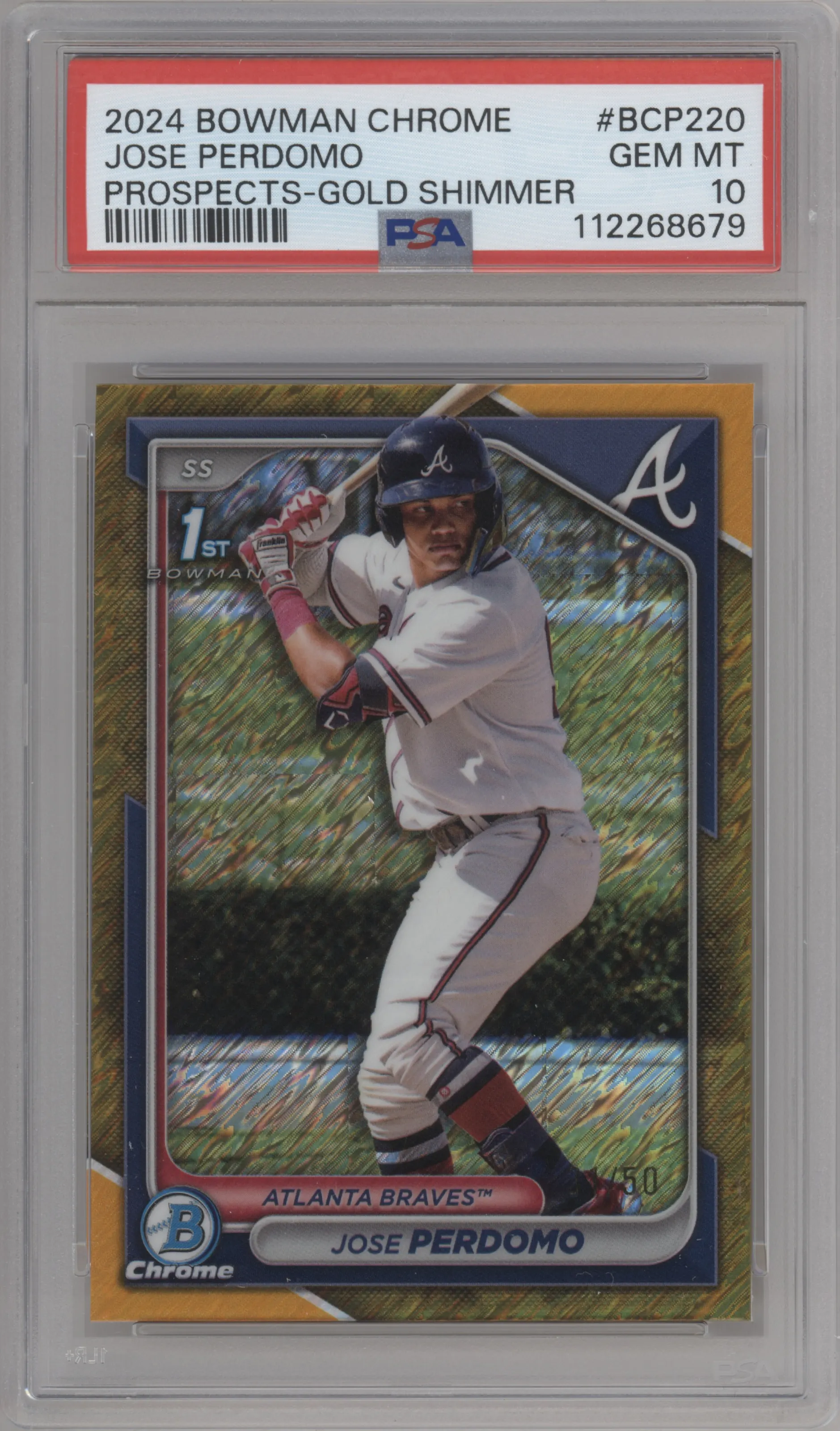2024 Bowman Chrome Chr.Pros. Jose Perdomo Gold Shimmer Refractor PSA 10