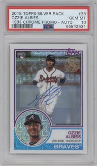 Ozzie Albies from the 2018 Topps Silver Pack  set graded by PSA and given an overall grade of 10.