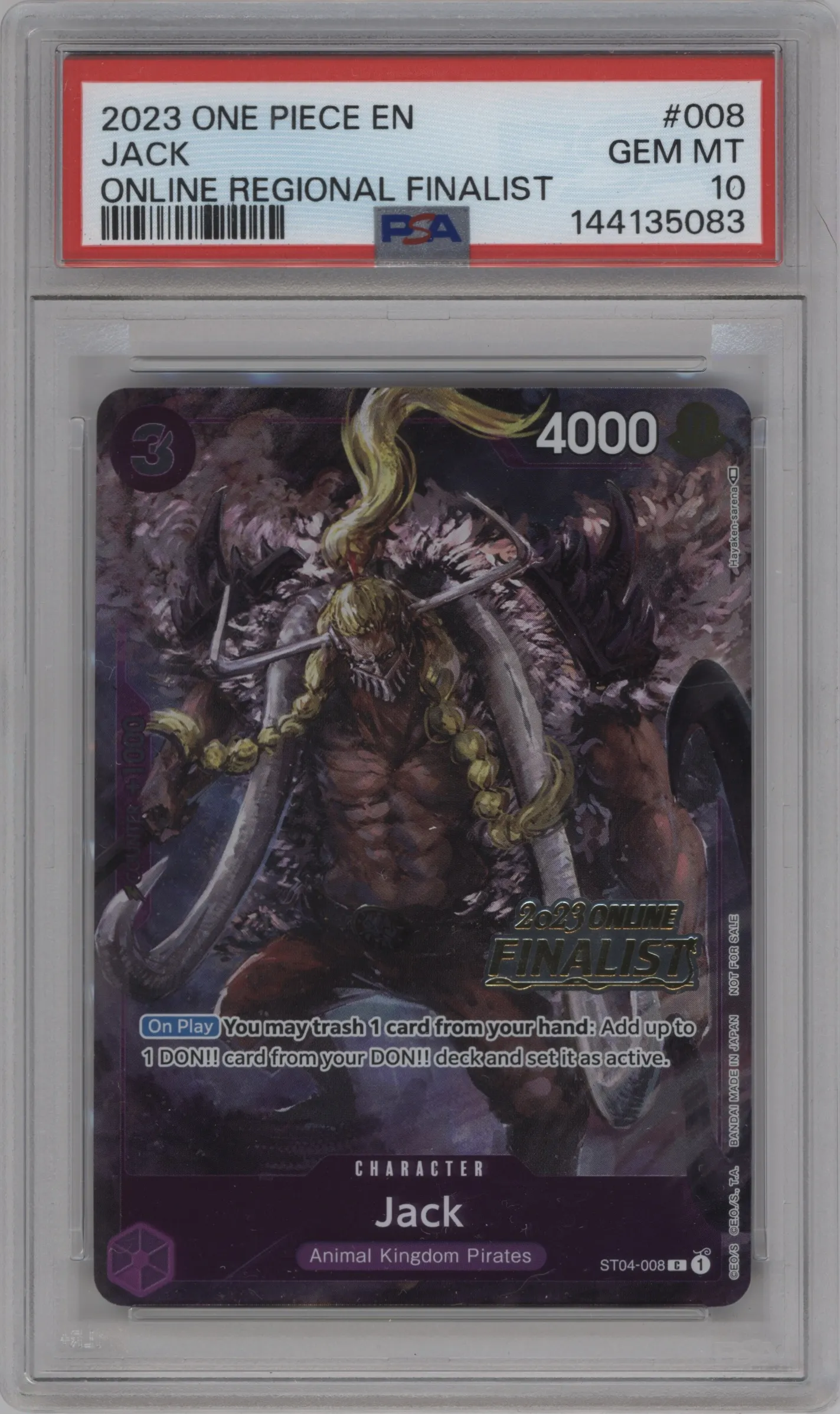 2023 One Piece '23 Online Regional Finalist Jack C #ST04-008 C PSA 10