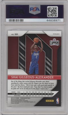 Shai Gilgeous-Alexander from the 2018-19 Panini Prizm set featuring a Green Prizm parallel graded by PSA and given an overall grade of 9.
