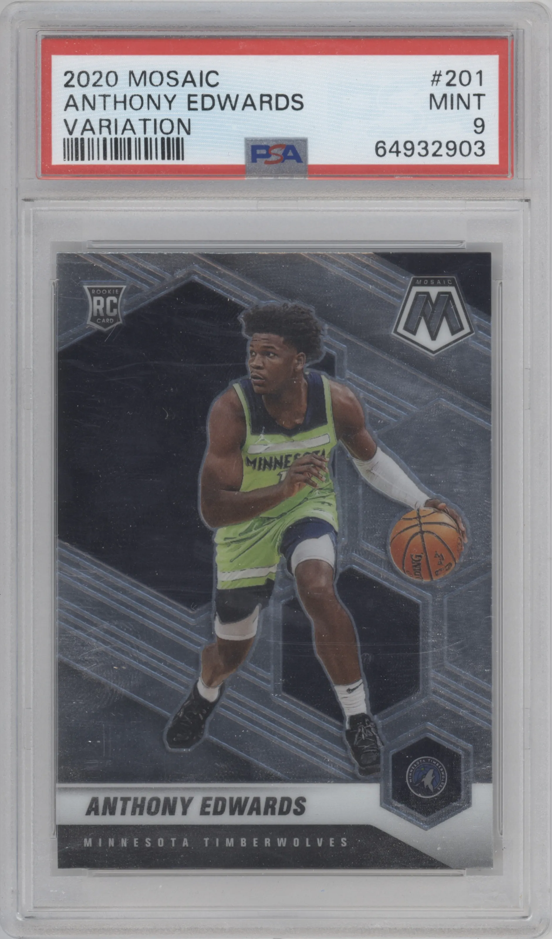 Anthony Edwards from the 2020-21 Panini Mosaic set graded by PSA and given an overall grade of 9.
