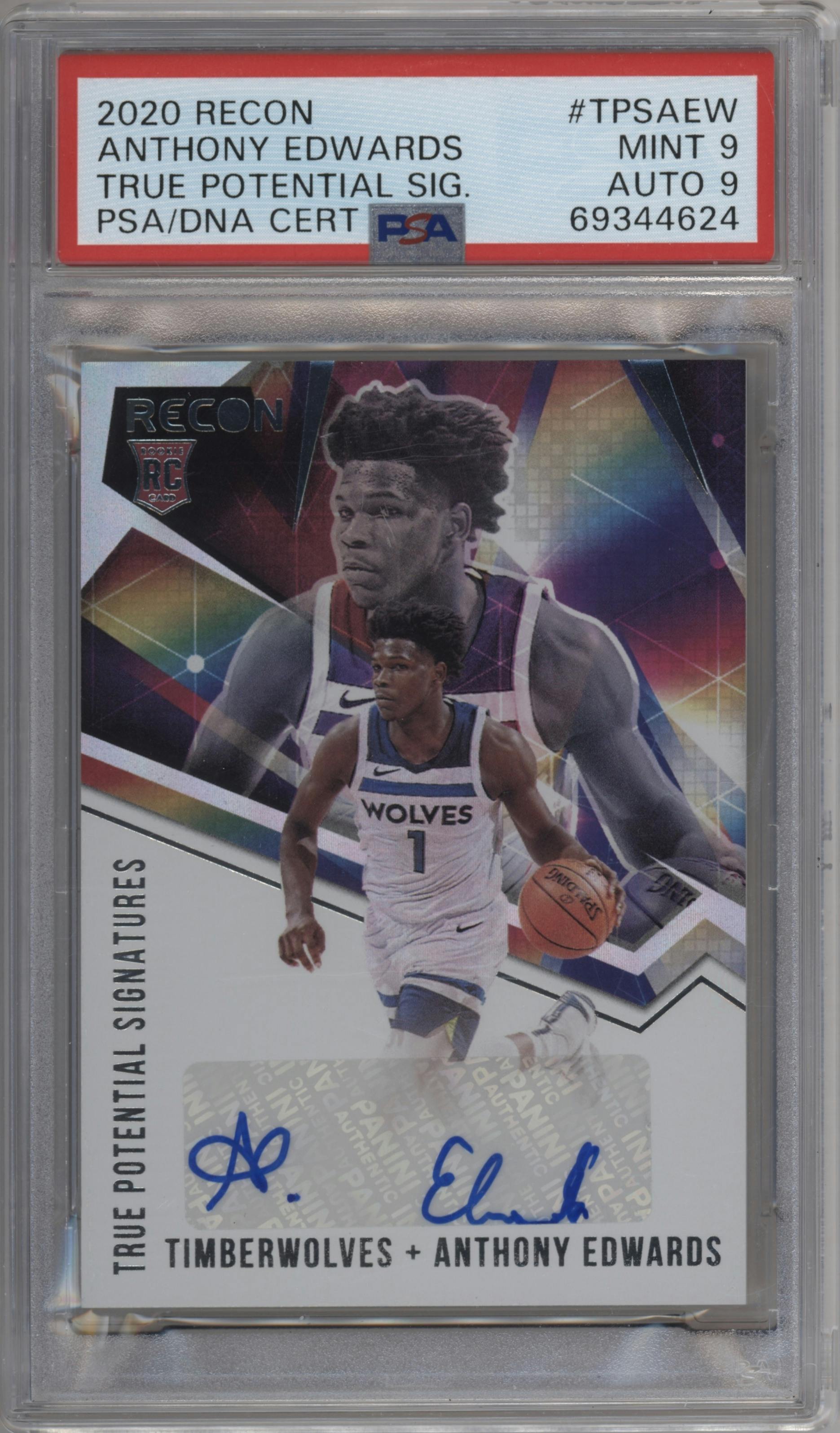 Anthony Edwards from the 2020-21 Panini Recon set graded by PSA and given an overall grade of 9.