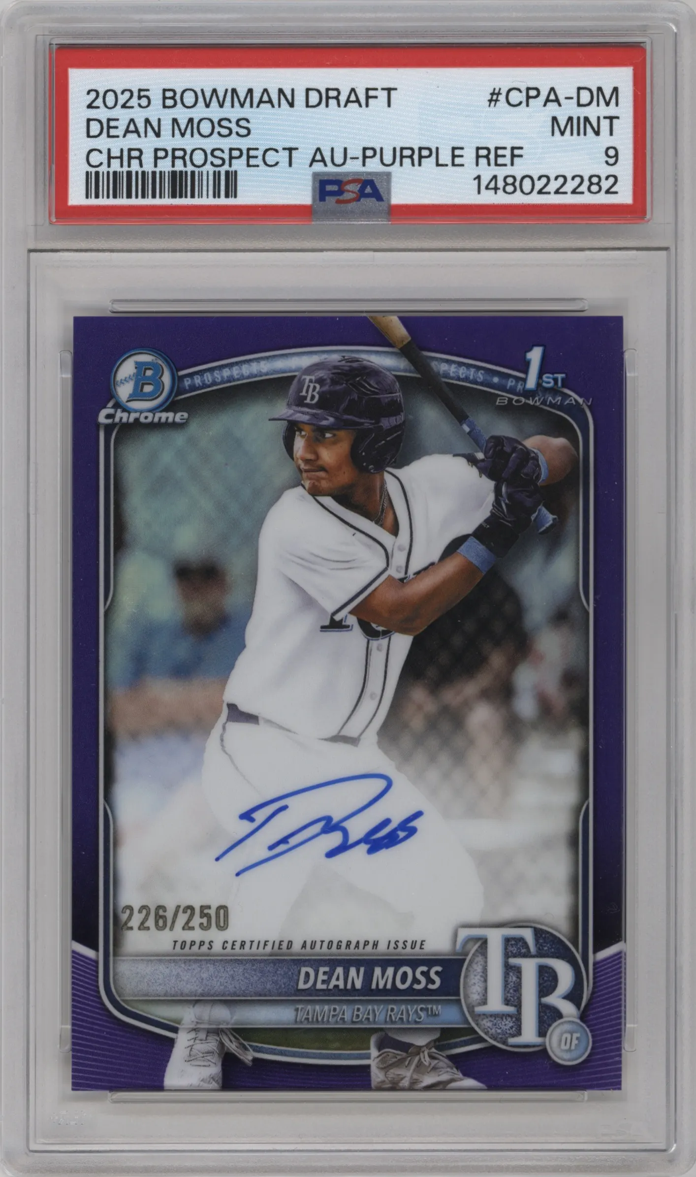 2025 Bowman Draft Chr.Pros.Auto Dean Moss Purple Refractor #CPA-DM PSA 9