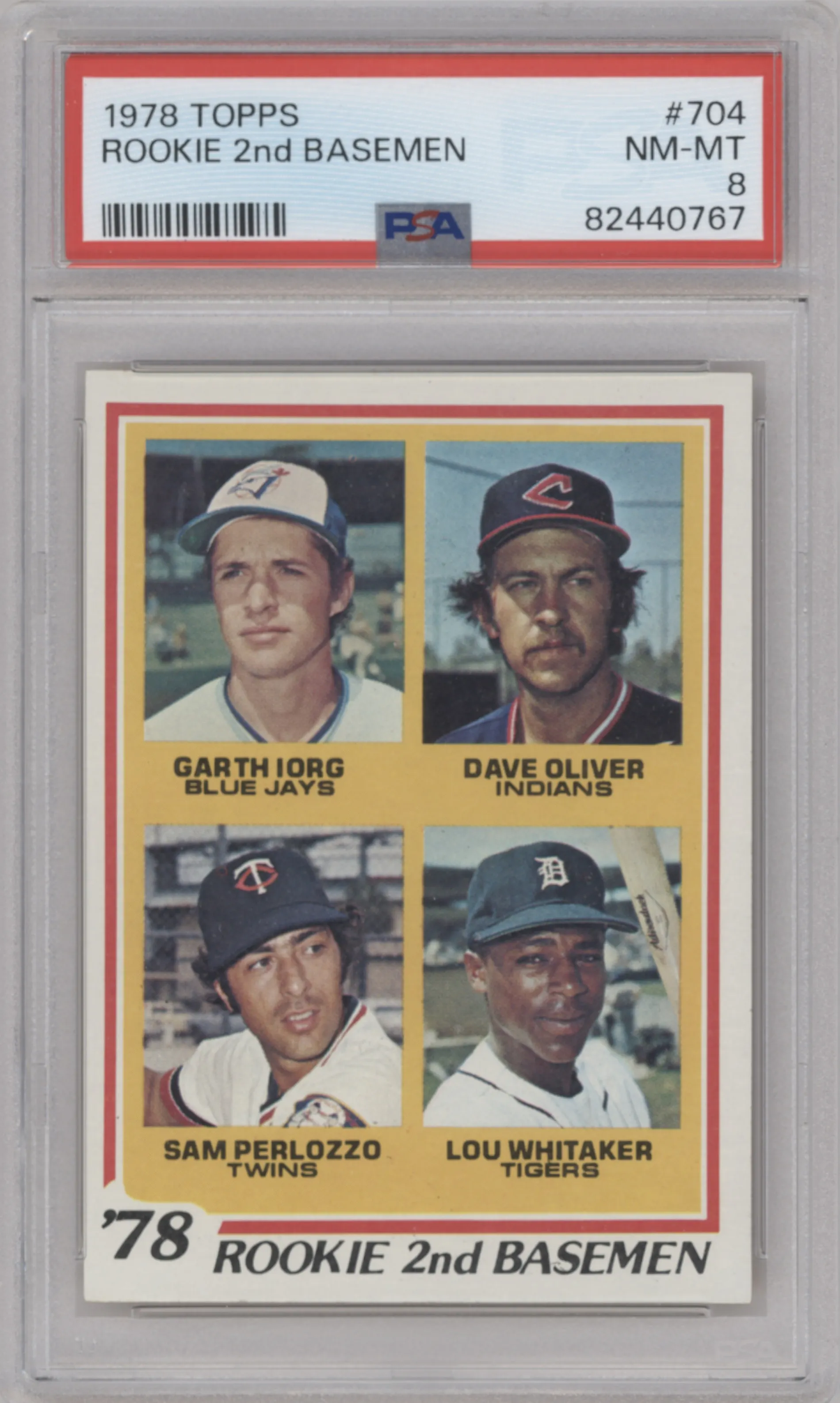 Garth Iorg/Dave Oliver/Sam Perlozzo/Lou Whitaker from the 1978 Topps set graded by PSA and given an overall grade of 8.