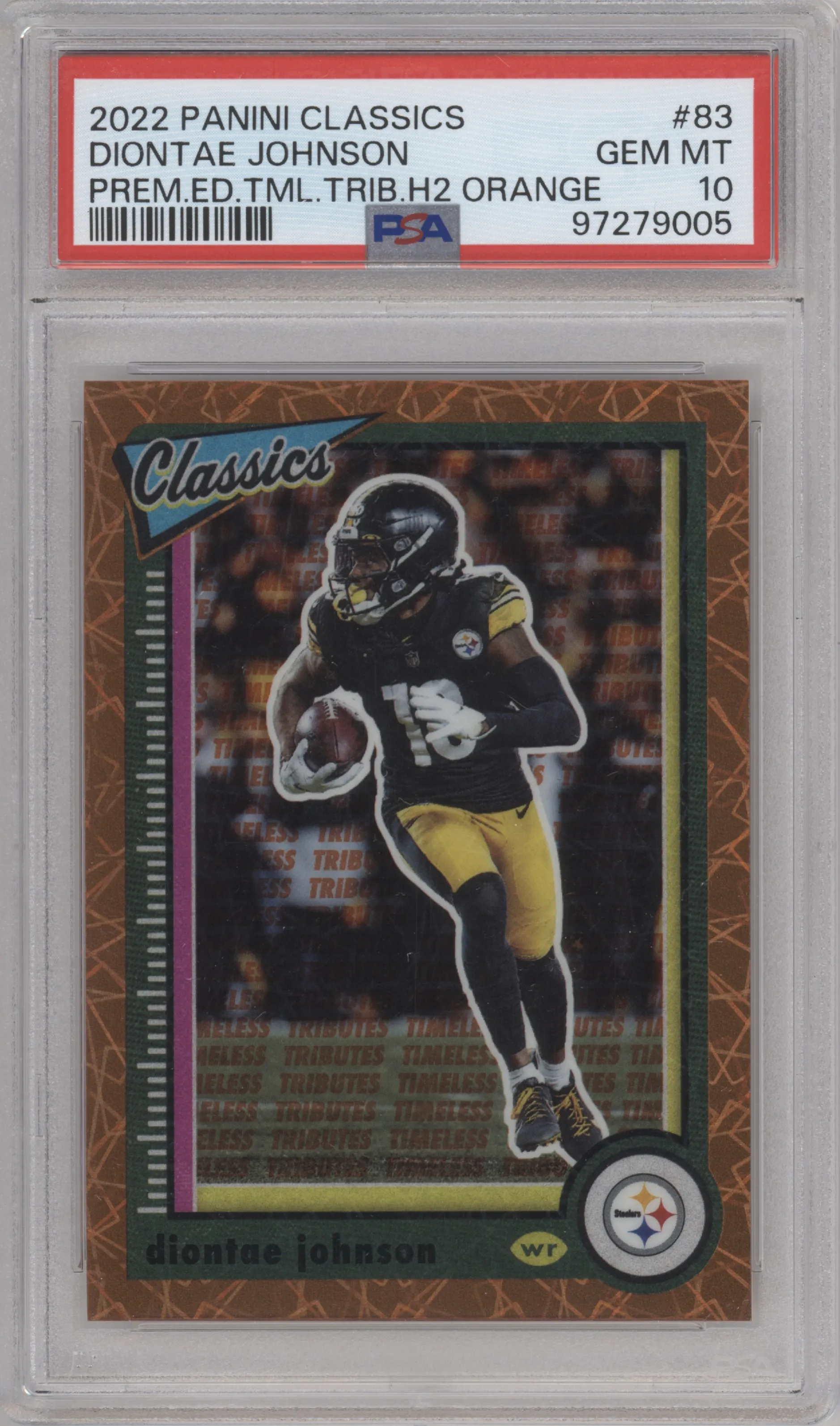 2022 Panini Classics Diontae Johnson H2 Timeless Tributes Premium Edition Orange #83 PSA 10